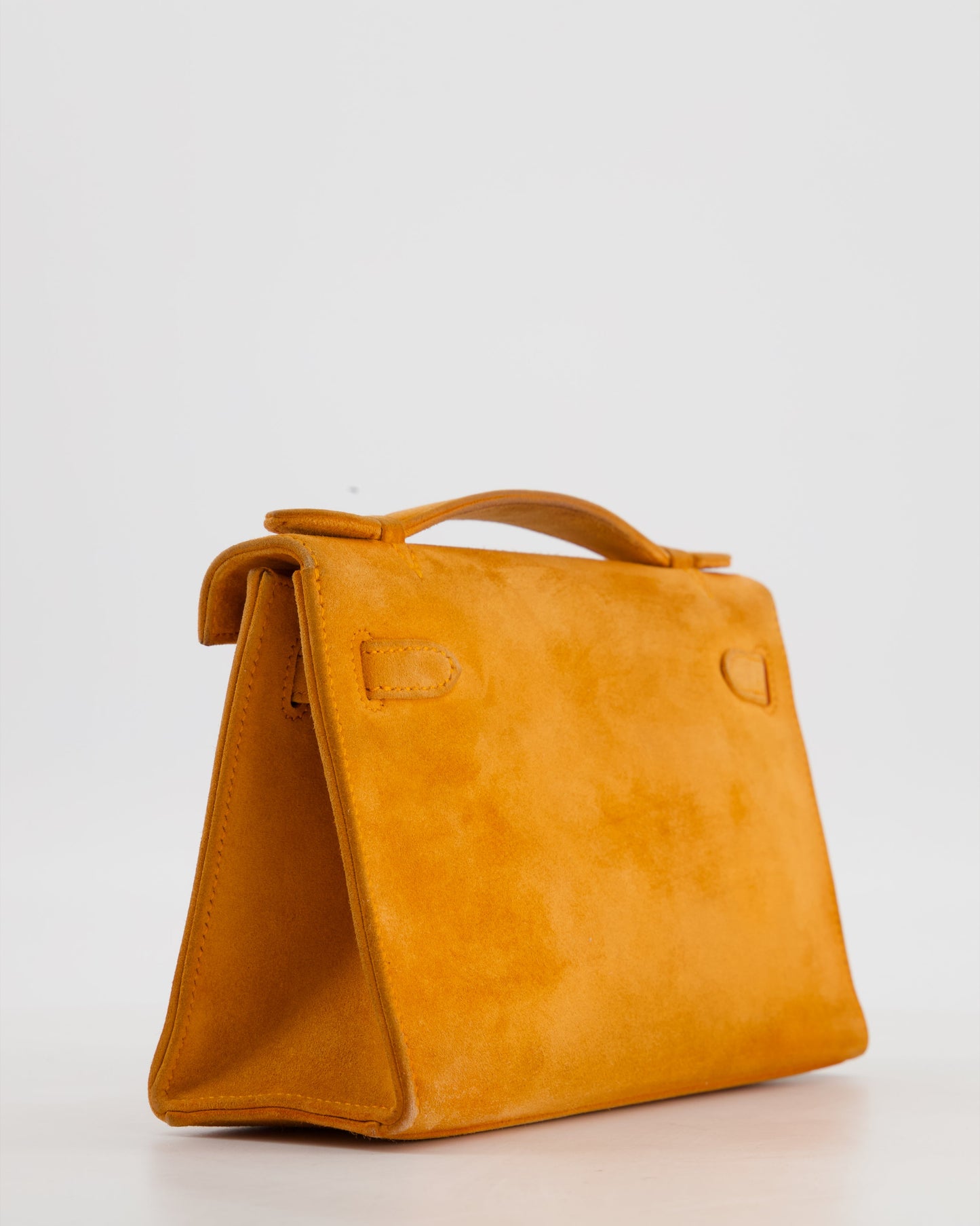 Hermes Vintage Mini Kelly Pochette Bag in Orange Veau Doblis Leather with Gold Hardware