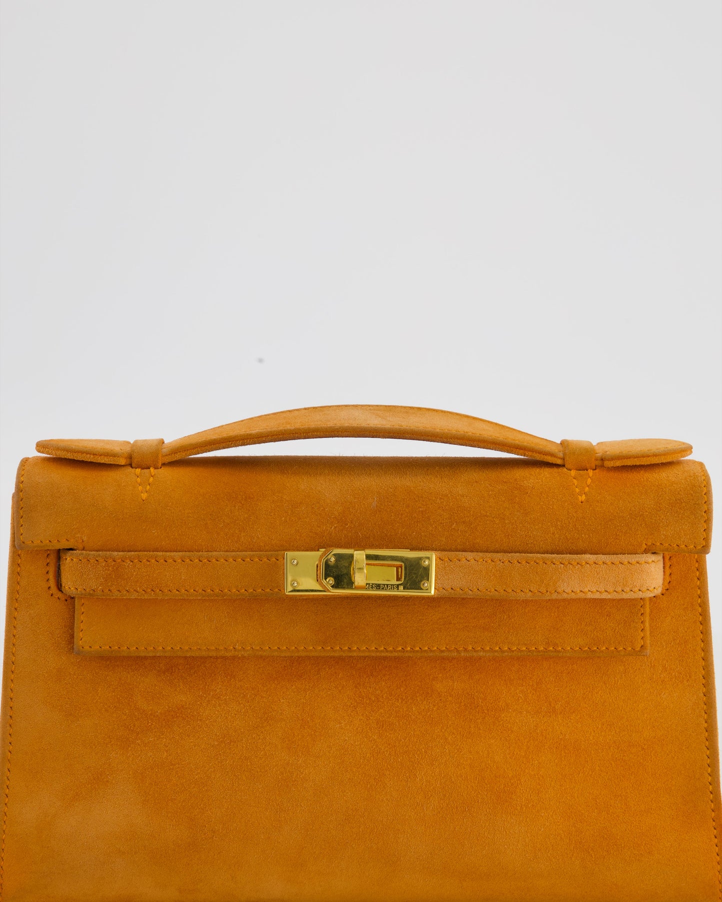 Hermes Vintage Mini Kelly Pochette Bag in Orange Veau Doblis Leather with Gold Hardware