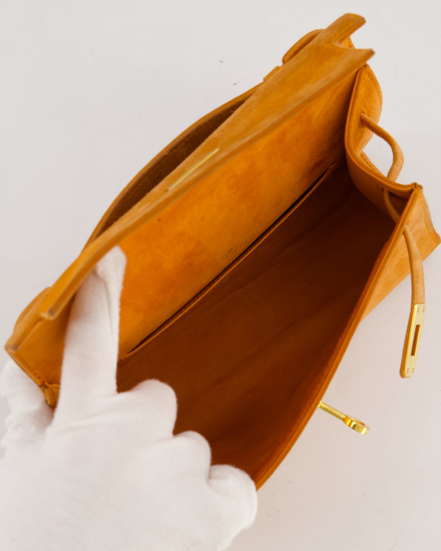 Hermes Vintage Mini Kelly Pochette Bag in Orange Veau Doblis Leather with Gold Hardware