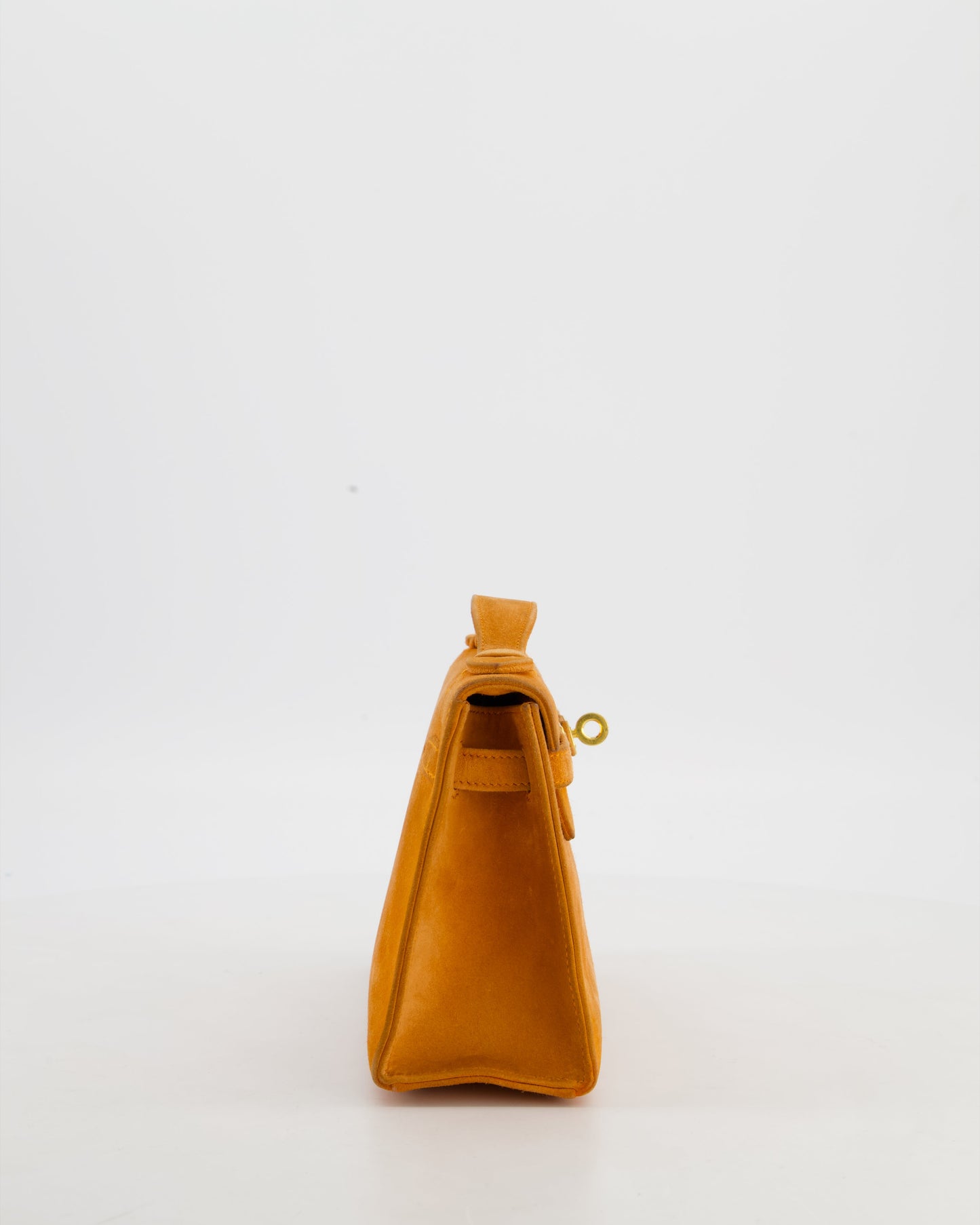 Hermes Vintage Mini Kelly Pochette Bag in Orange Veau Doblis Leather with Gold Hardware