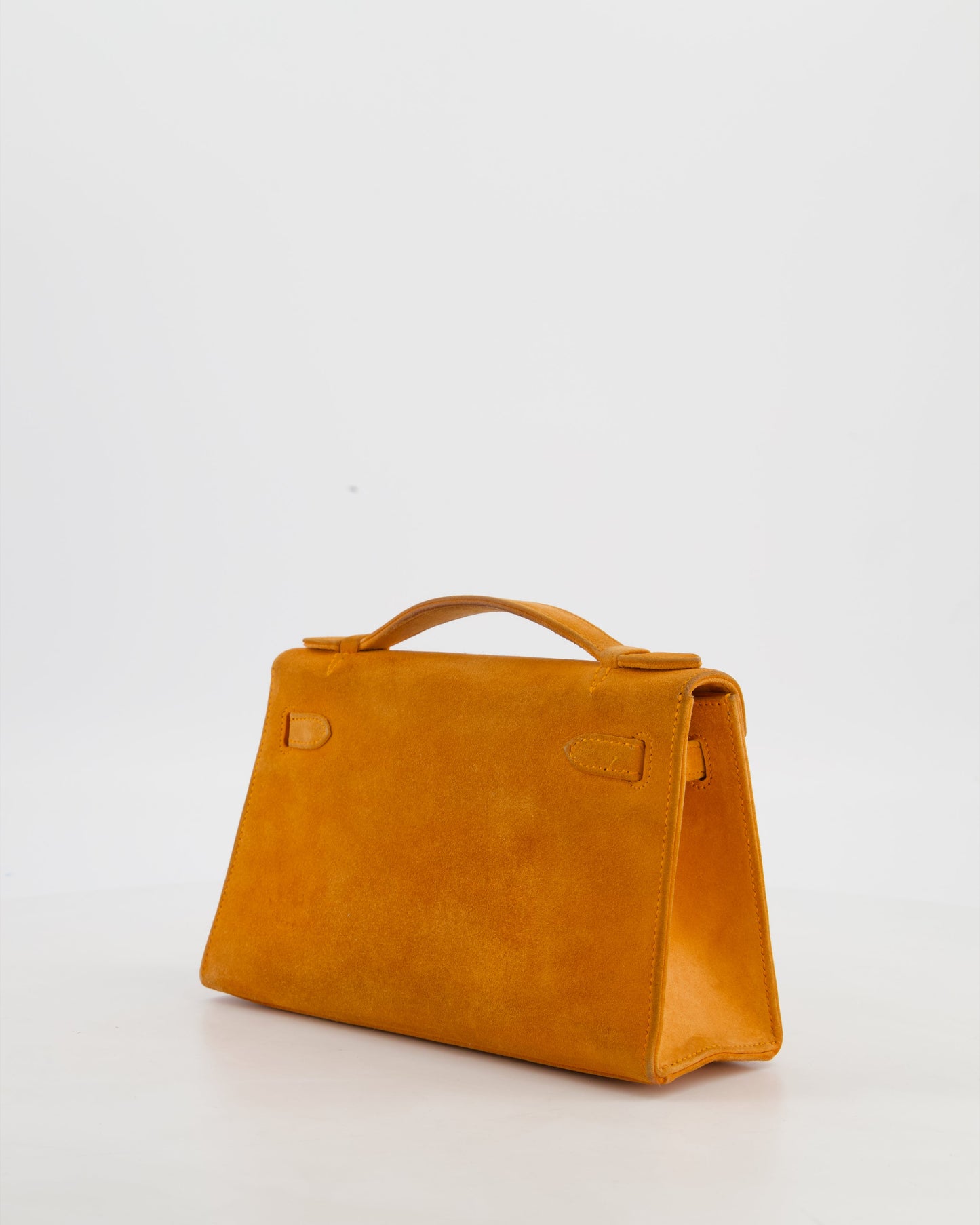 Hermes Vintage Mini Kelly Pochette Bag in Orange Veau Doblis Leather with Gold Hardware