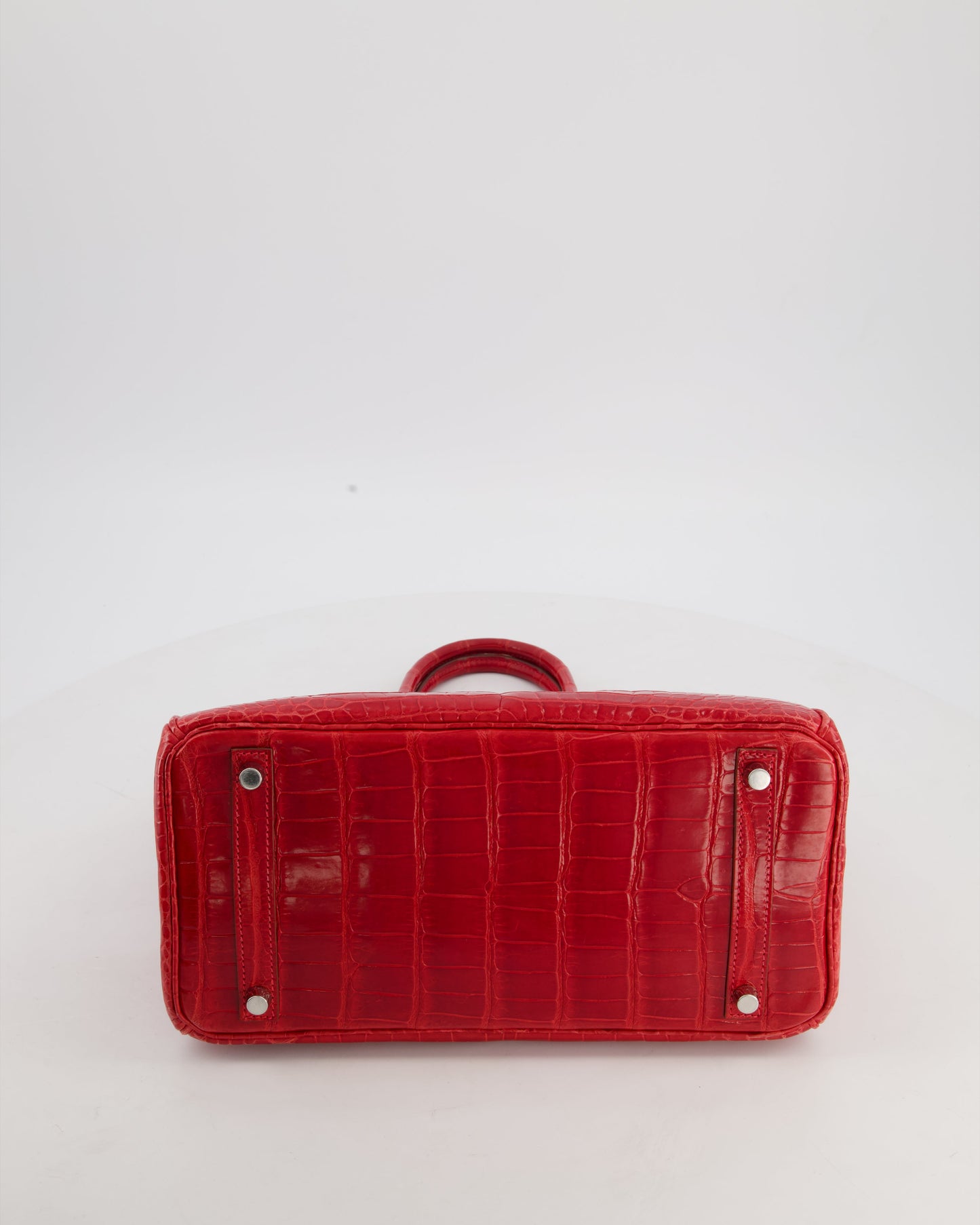 *HOT & RARE* Hermes Birkin 30 Retourne Bag in Braise Shiny Porosus Crocodile Leather with Palladium Hardware