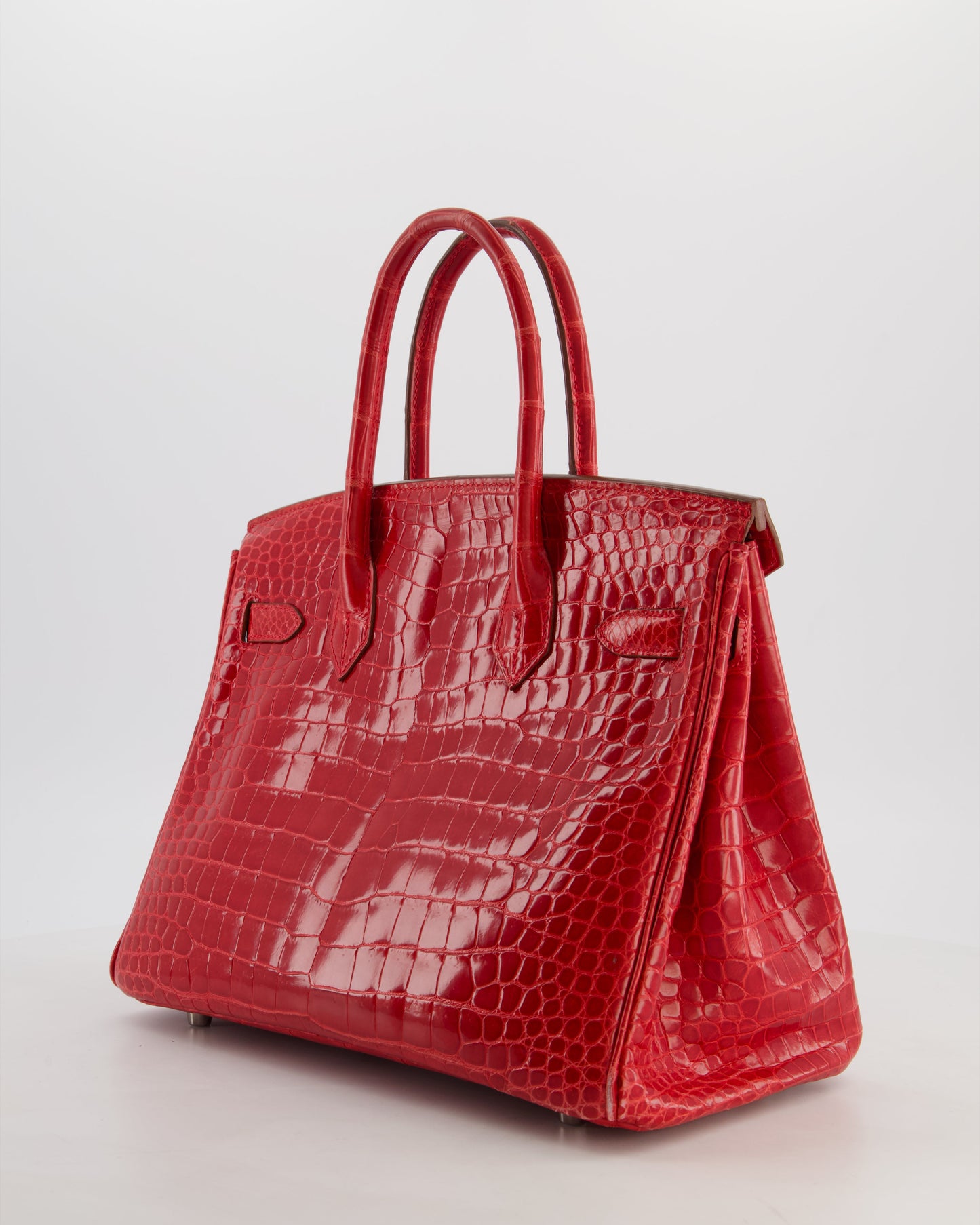 *HOT & RARE* Hermes Birkin 30 Retourne Bag in Braise Shiny Porosus Crocodile Leather with Palladium Hardware