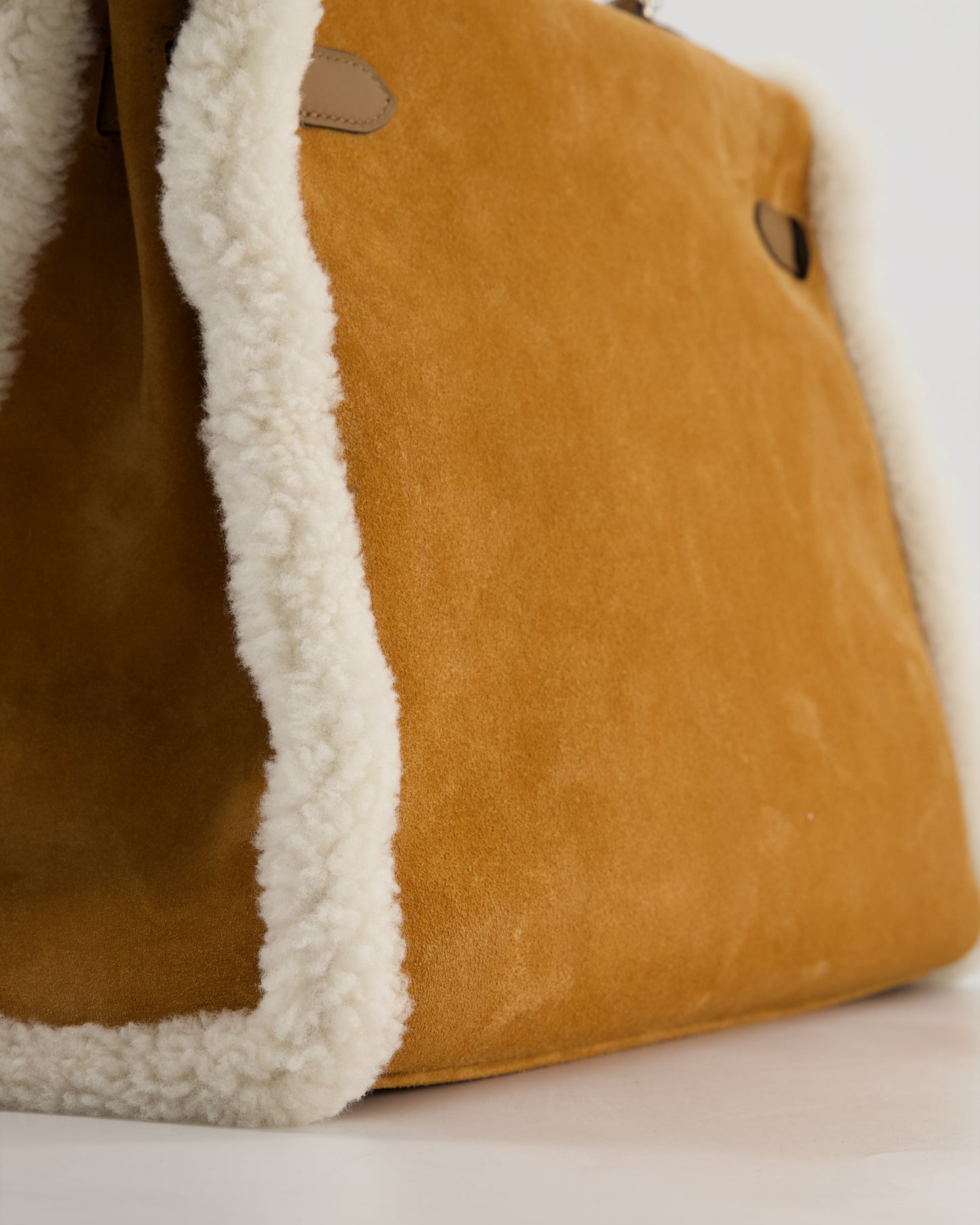 Hermes Kelly 35 Teddy Plush Grizzly Bag in Alezan Swift Leather, Ecru Plush & Chamois Grizzly Suede Leather with Palladium Hardware