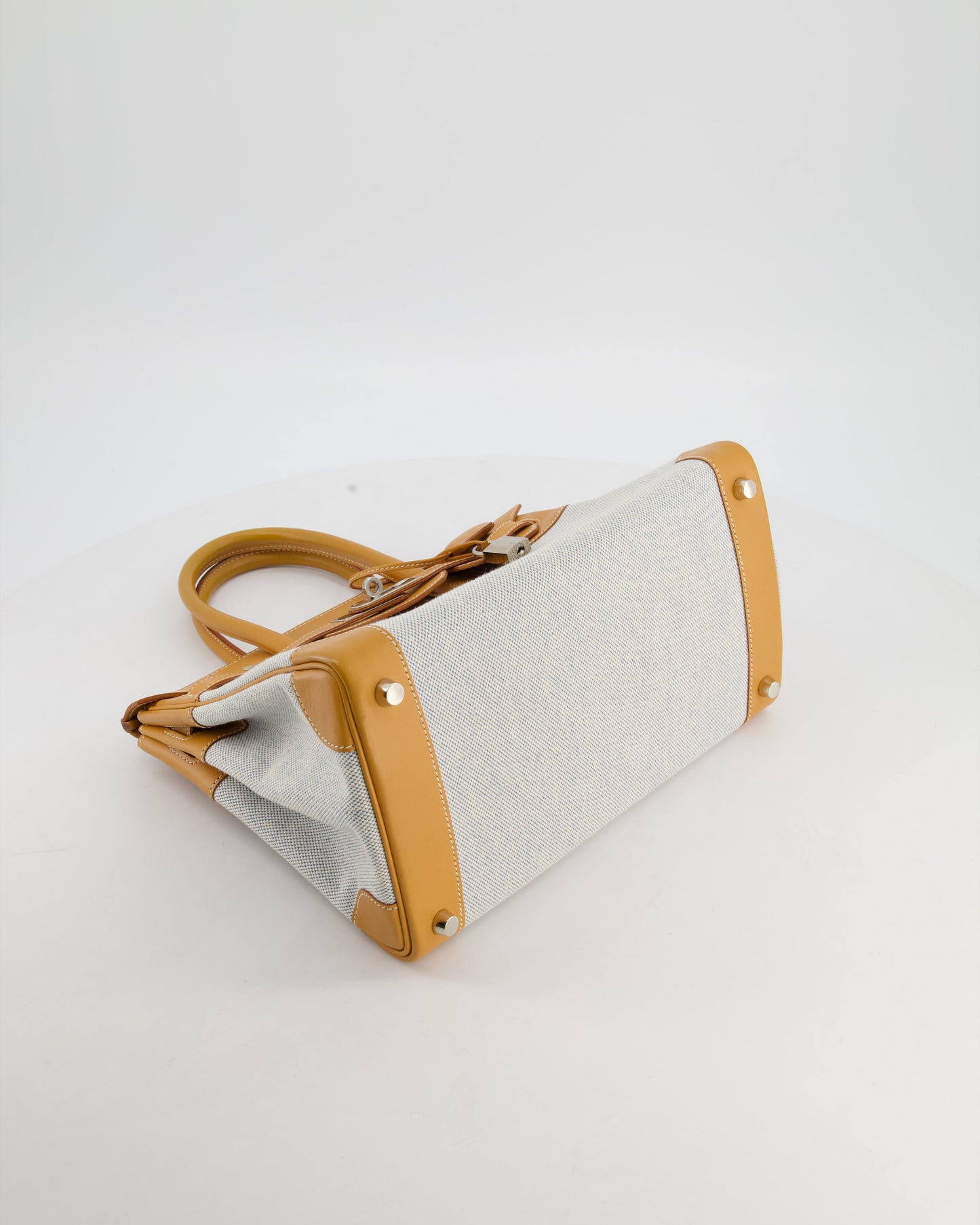 *RARE* Hermes Vintage Birkin 30 Retourne Toile Bag in Natural Sable Vache Naturelle Leather & Écru/Ciel Cross Toile Canvas with Palladium Hardware