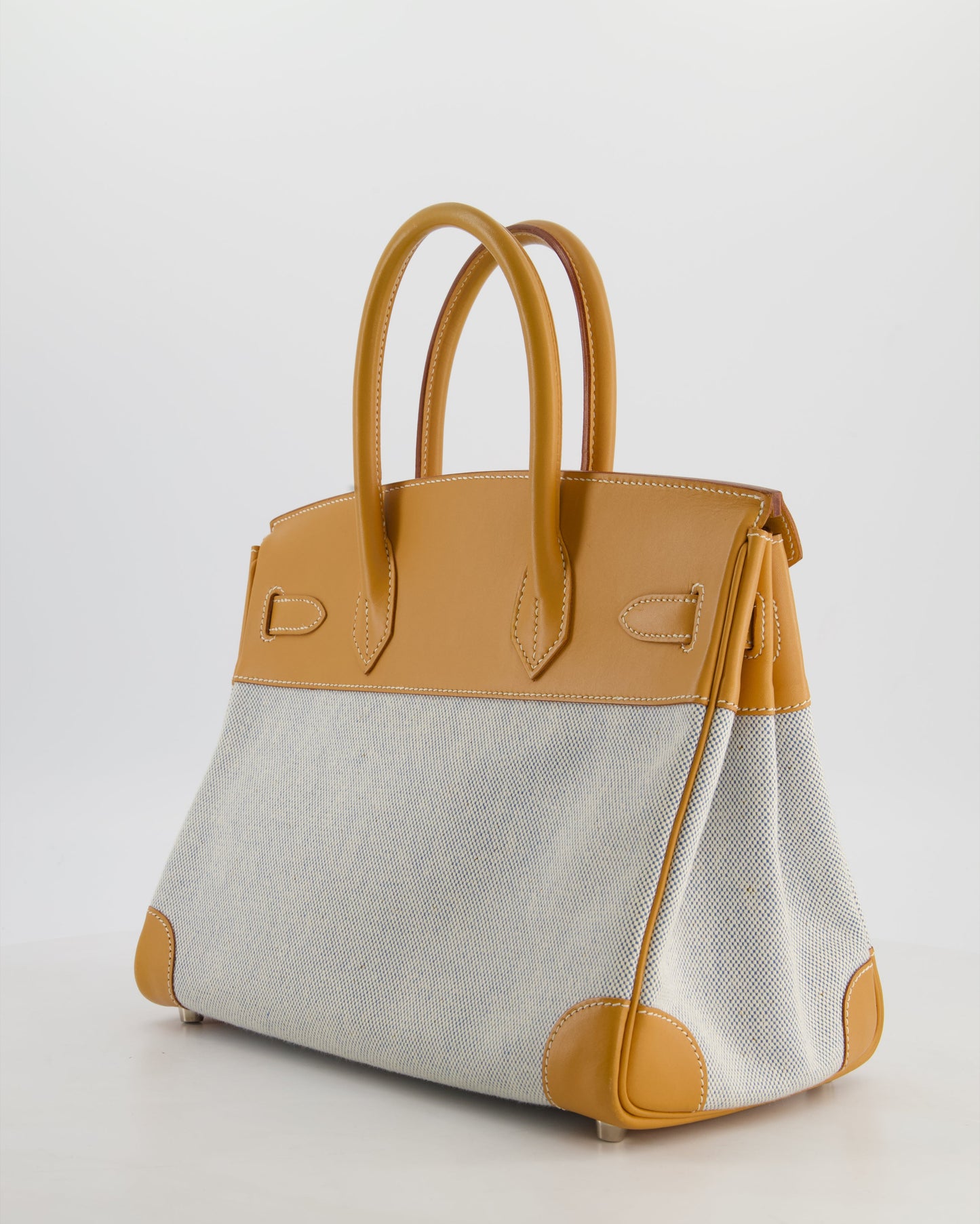 *RARE* Hermes Vintage Birkin 30 Retourne Toile Bag in Natural Sable Vache Naturelle Leather & Écru/Ciel Cross Toile Canvas with Palladium Hardware