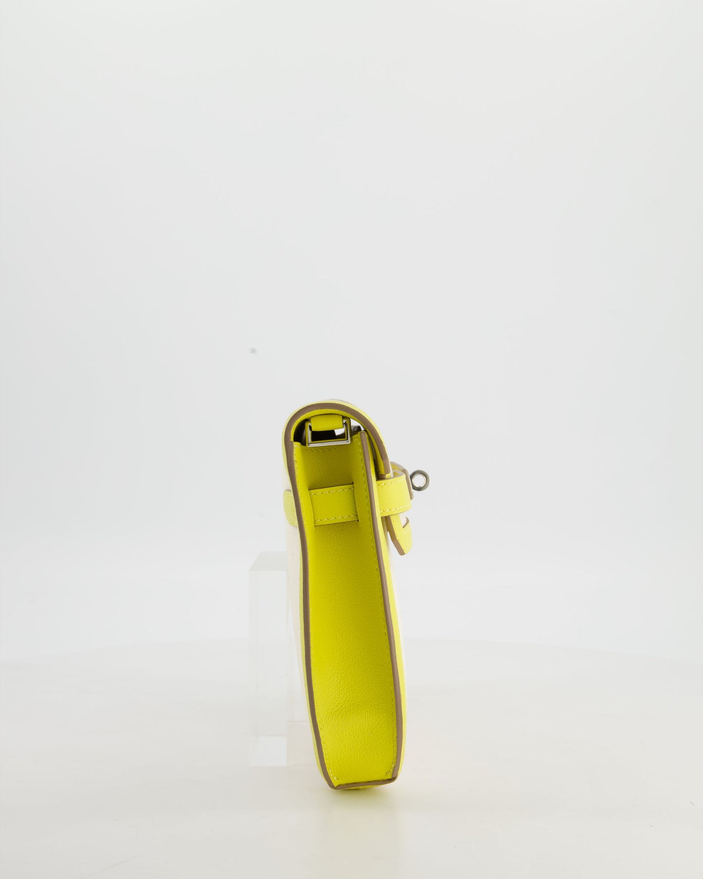 Hermes Kelly Depeches 25 Verso Bag in Ecru Canvas and Jaune Citron Chèvre with Palladium Hardware