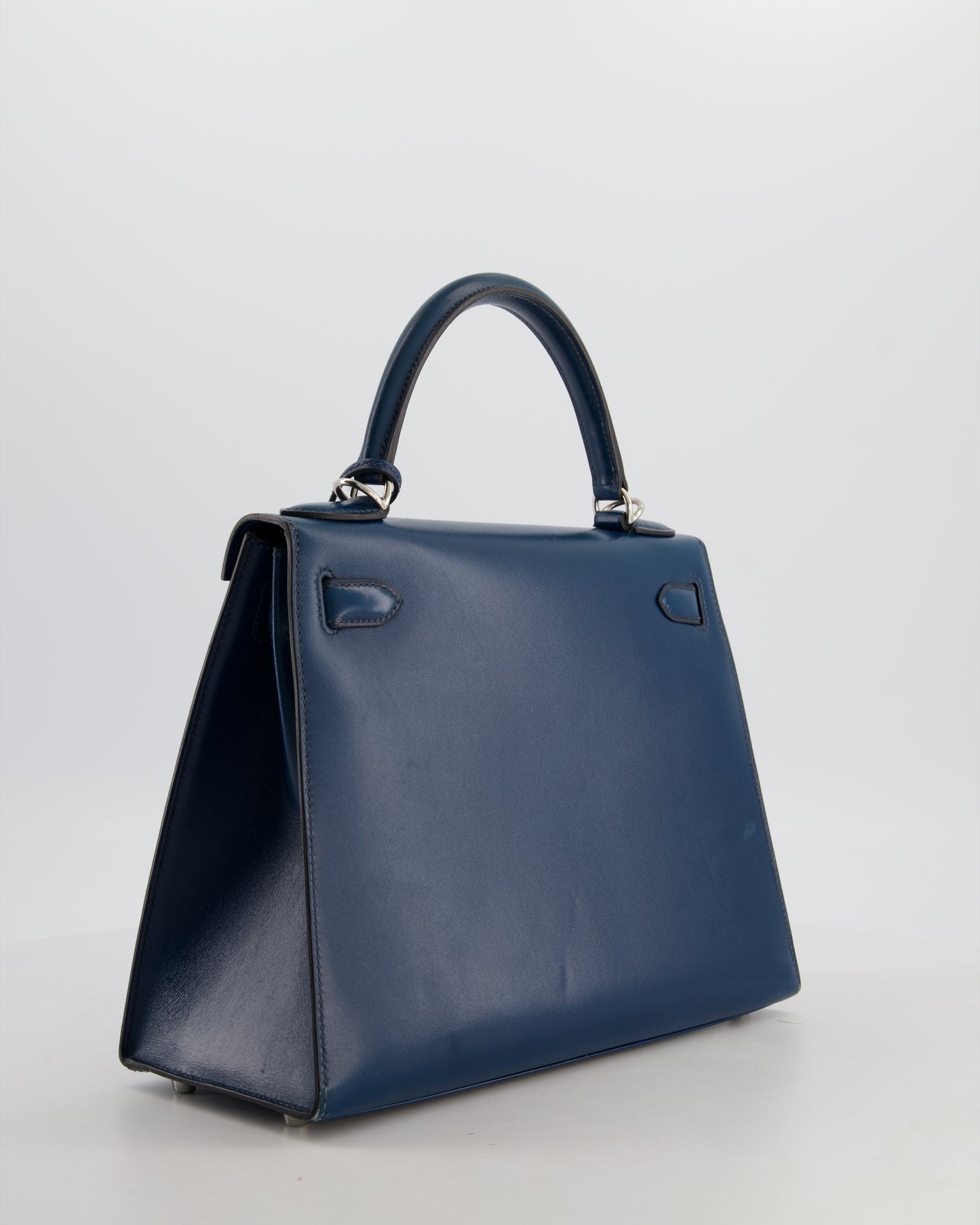 *VERY RARE* Hermes Kelly 28 Sellier Bag in Bleu De Prusse Box Calf Leather with Guilloche Palladium Hardware