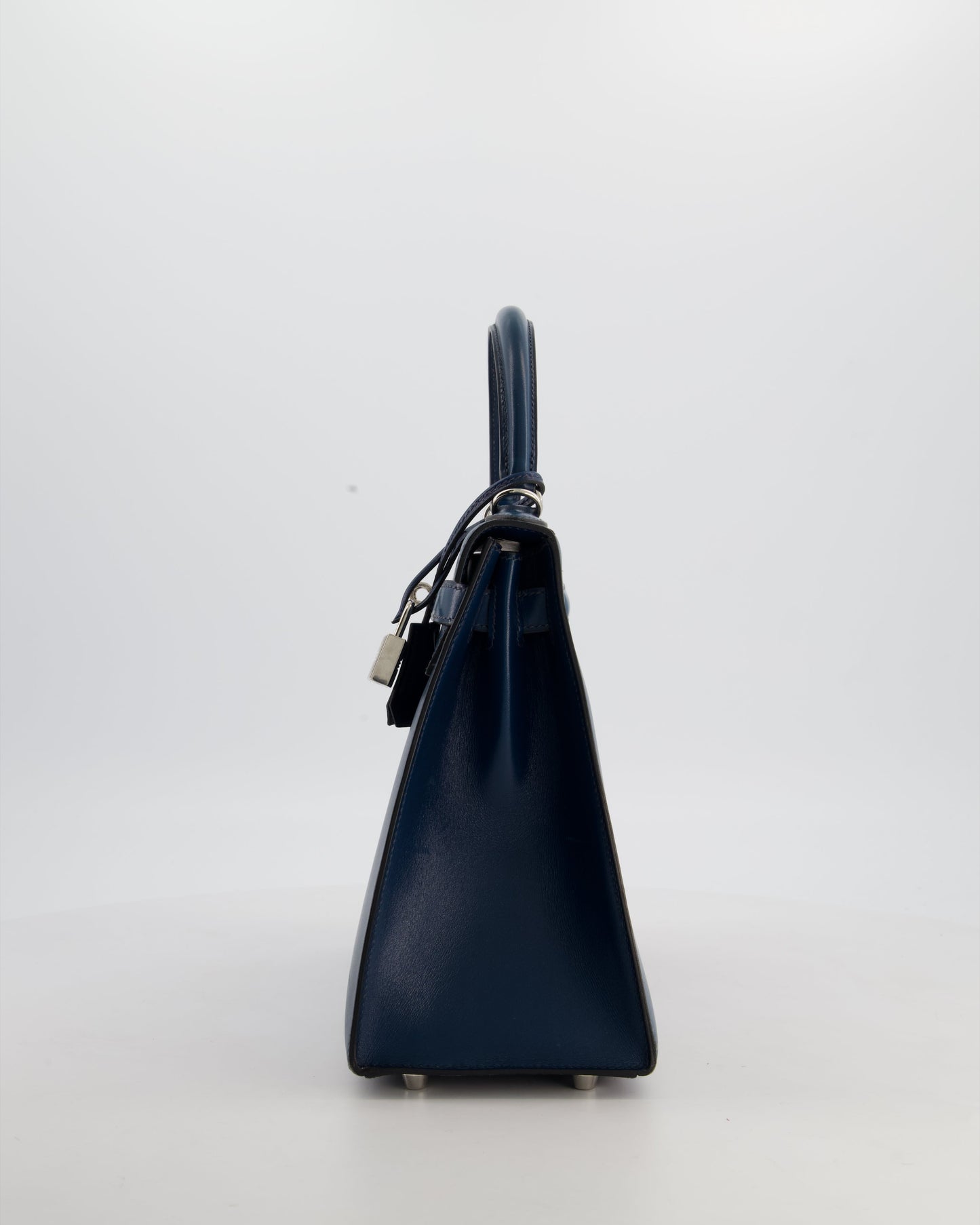 *VERY RARE* Hermes Kelly 28 Sellier Bag in Bleu De Prusse Box Calf Leather with Guilloche Palladium Hardware