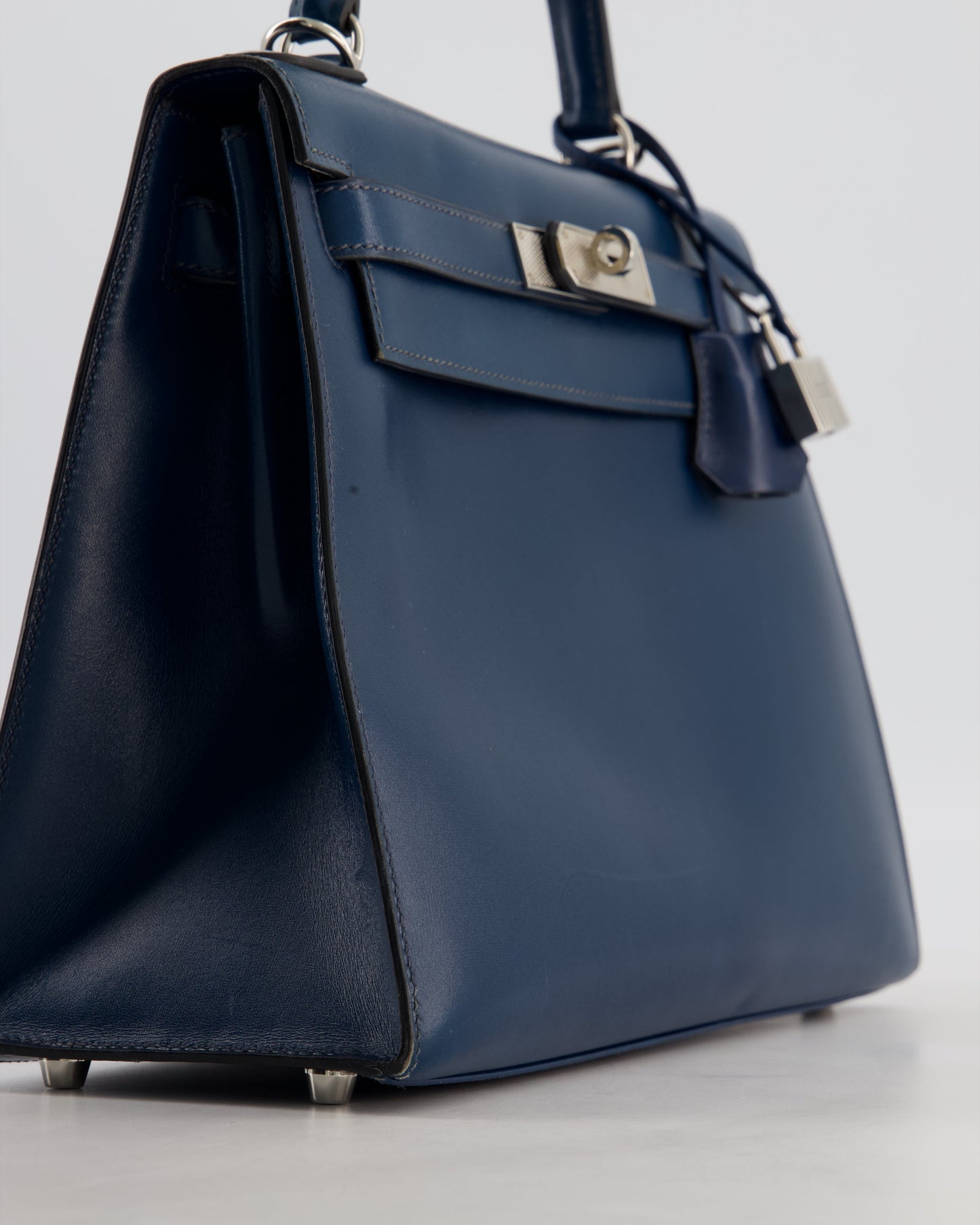 *VERY RARE* Hermes Kelly 28 Sellier Bag in Bleu De Prusse Box Calf Leather with Guilloche Palladium Hardware