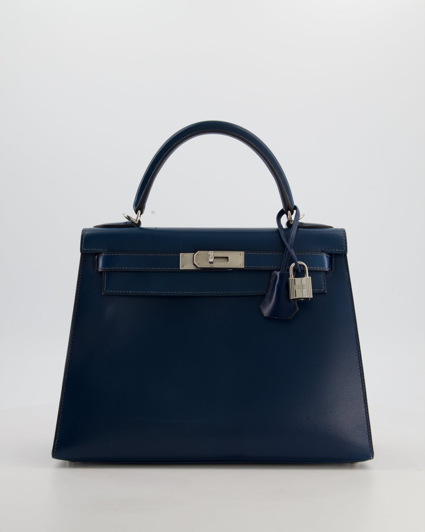 *VERY RARE* Hermes Kelly 28 Sellier Bag in Bleu De Prusse Box Calf Leather with Guilloche Palladium Hardware