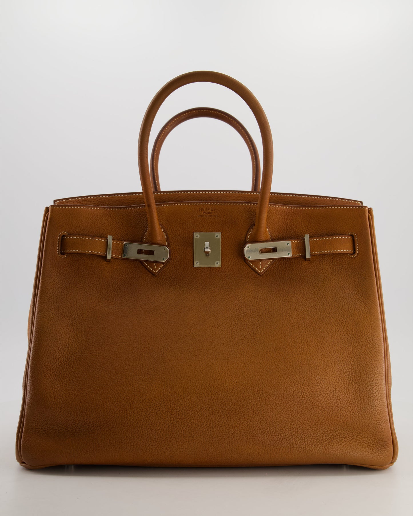 *RARE* Hermes Birkin 35 Retourne Bag in Fauve Barenia Faubourg Leather with Palladium Hardware
