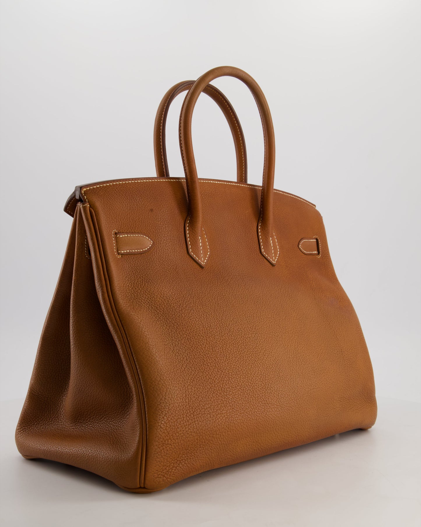 *RARE* Hermes Birkin 35 Retourne Bag in Fauve Barenia Faubourg Leather with Palladium Hardware