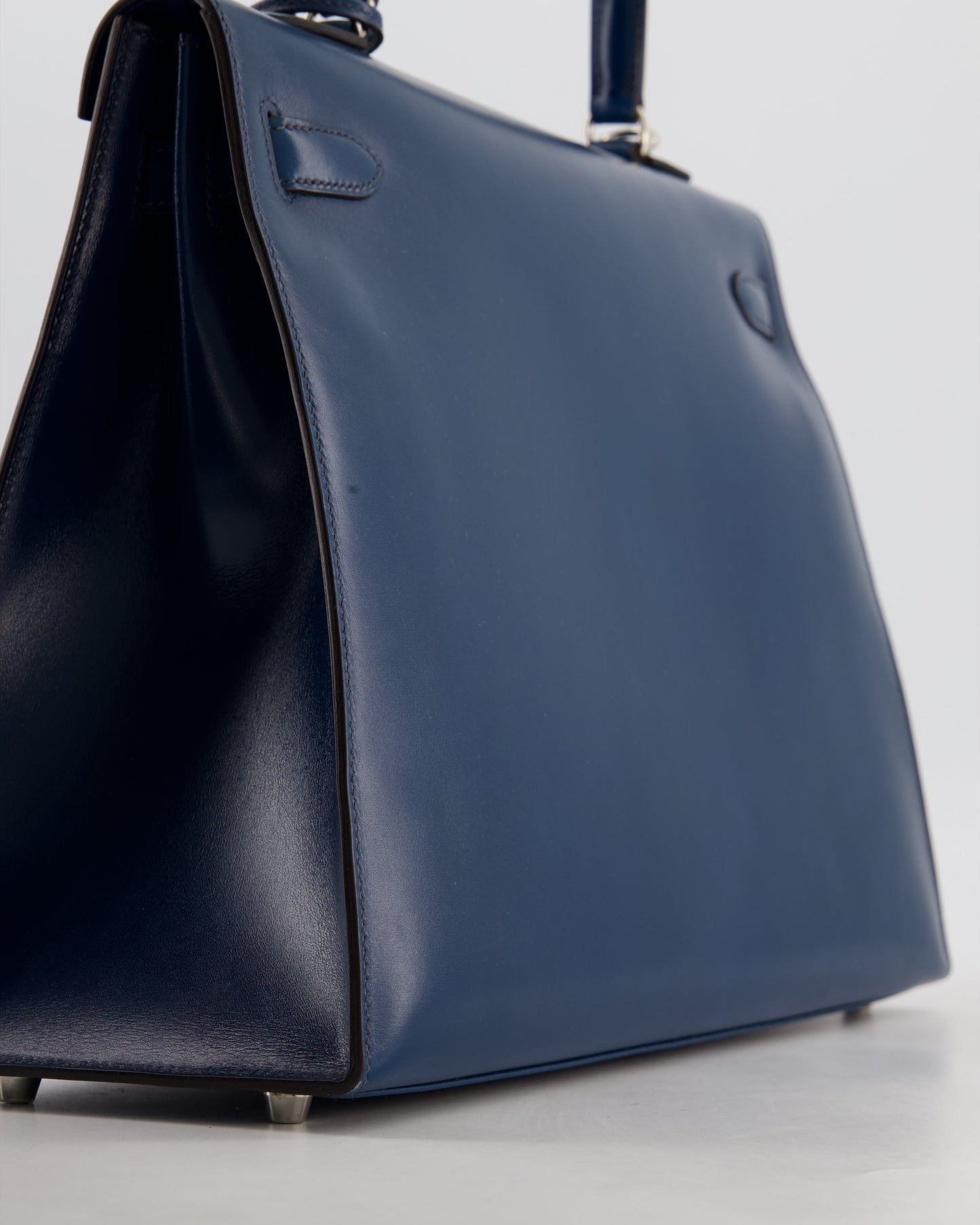 *VERY RARE* Hermes Kelly 35 Sellier Bag in Bleu De Prusse Box Calf Leather with Guilloche Palladium Hardware