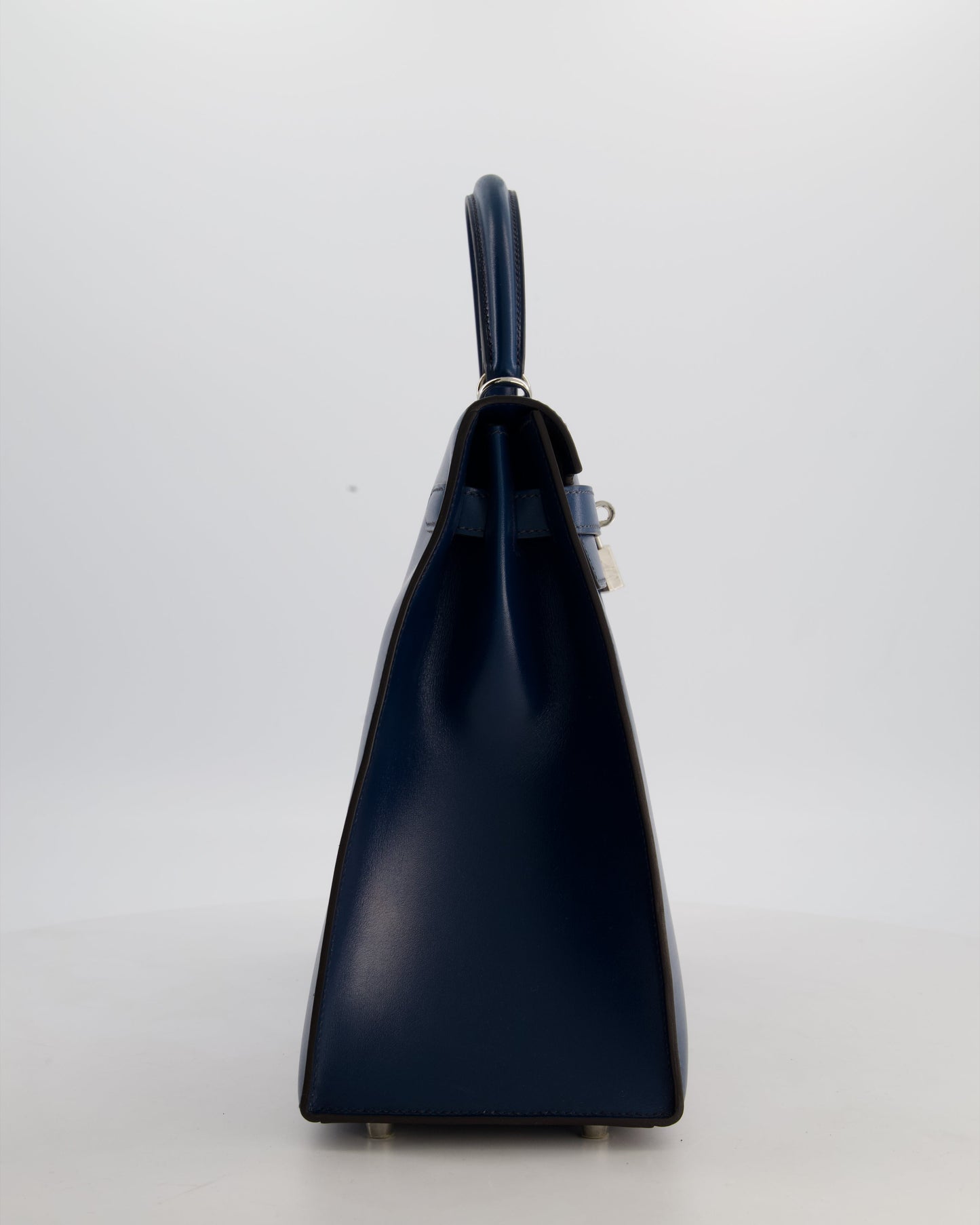 *VERY RARE* Hermes Kelly 35 Sellier Bag in Bleu De Prusse Box Calf Leather with Guilloche Palladium Hardware