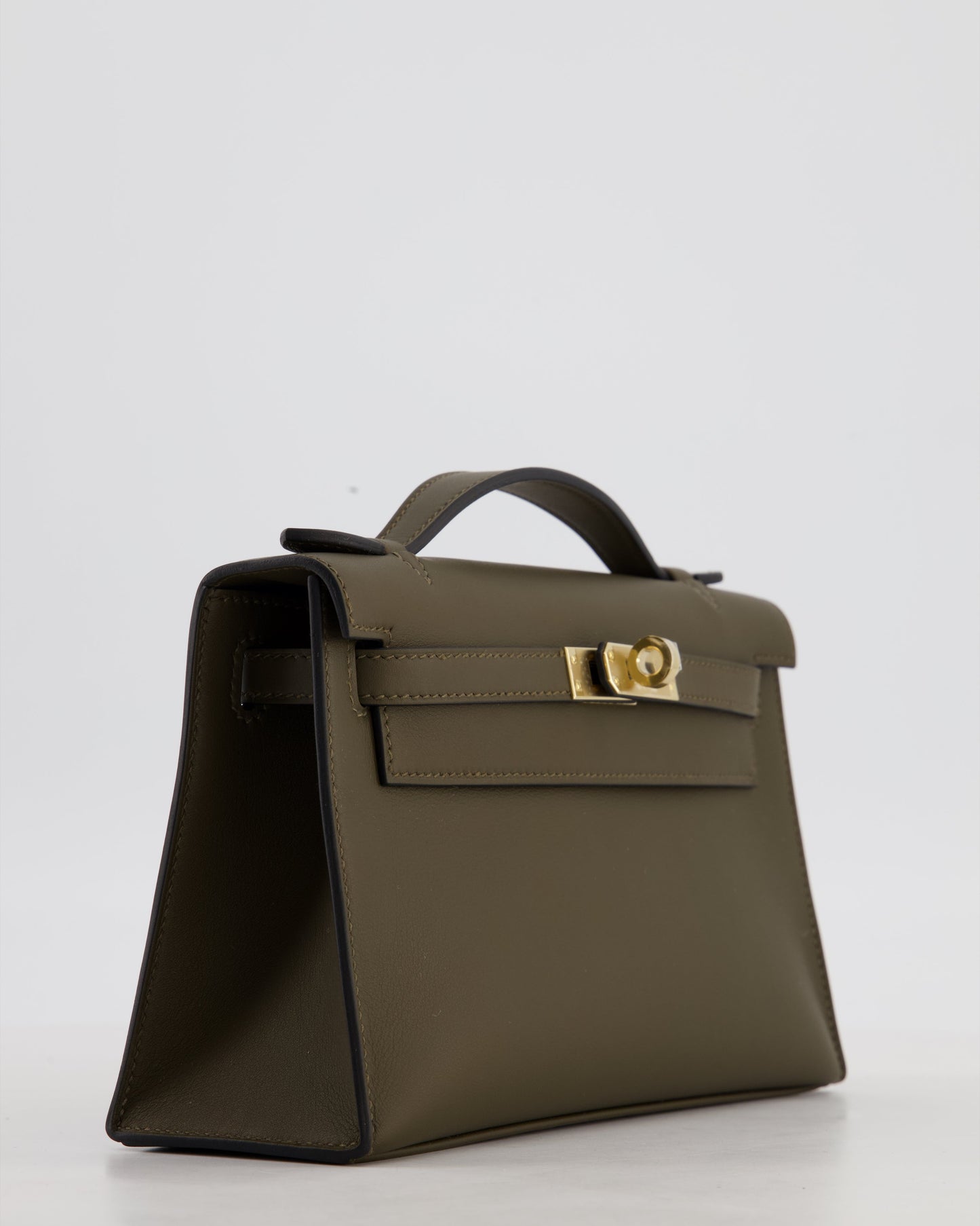 *NEW COLOUR* Hermes Mini Kelly Pochette Bag in Vert Loden Swift Leather and Permabrass Hardware