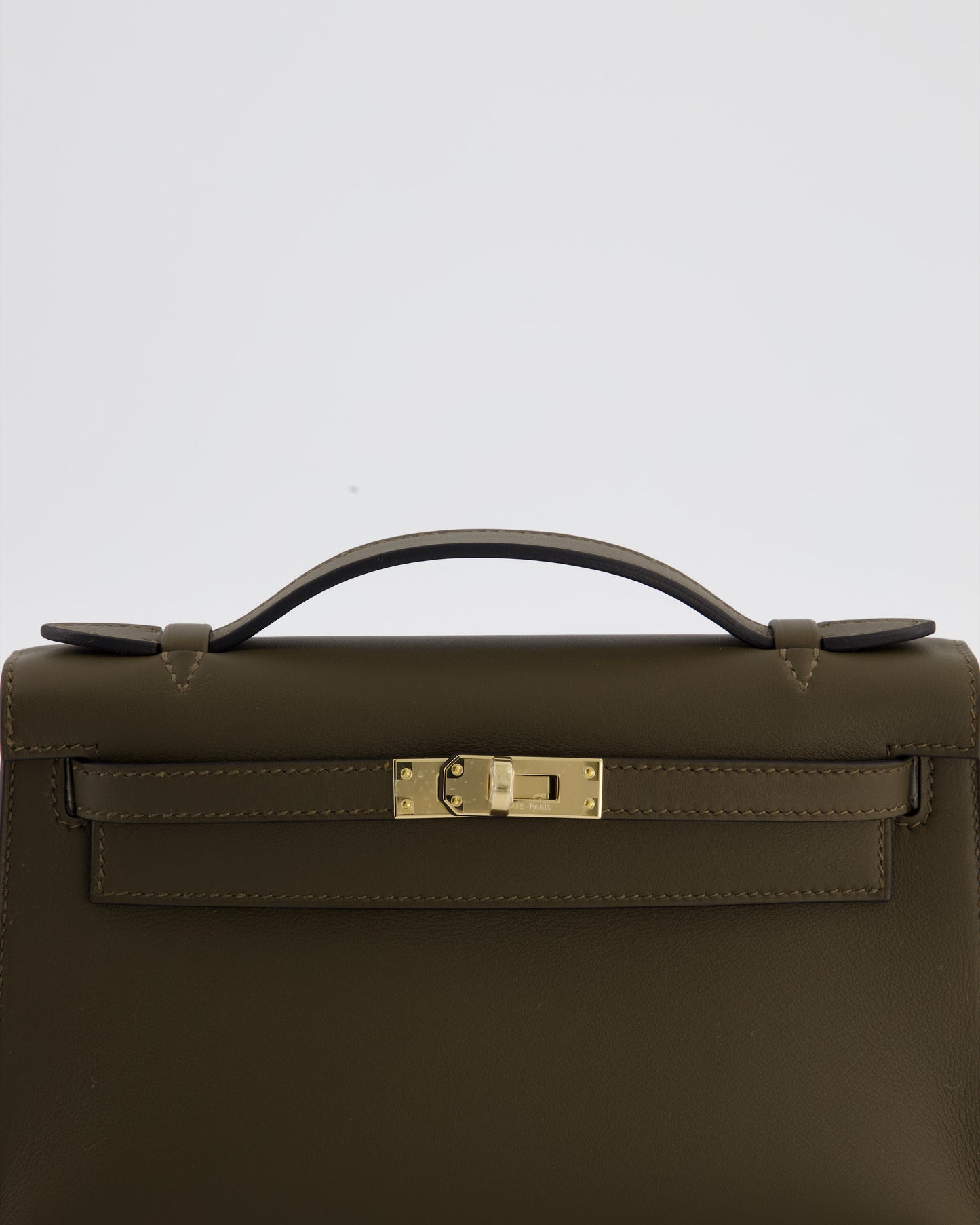 *NEW COLOUR* Hermes Mini Kelly Pochette Bag in Vert Loden Swift Leather and Permabrass Hardware