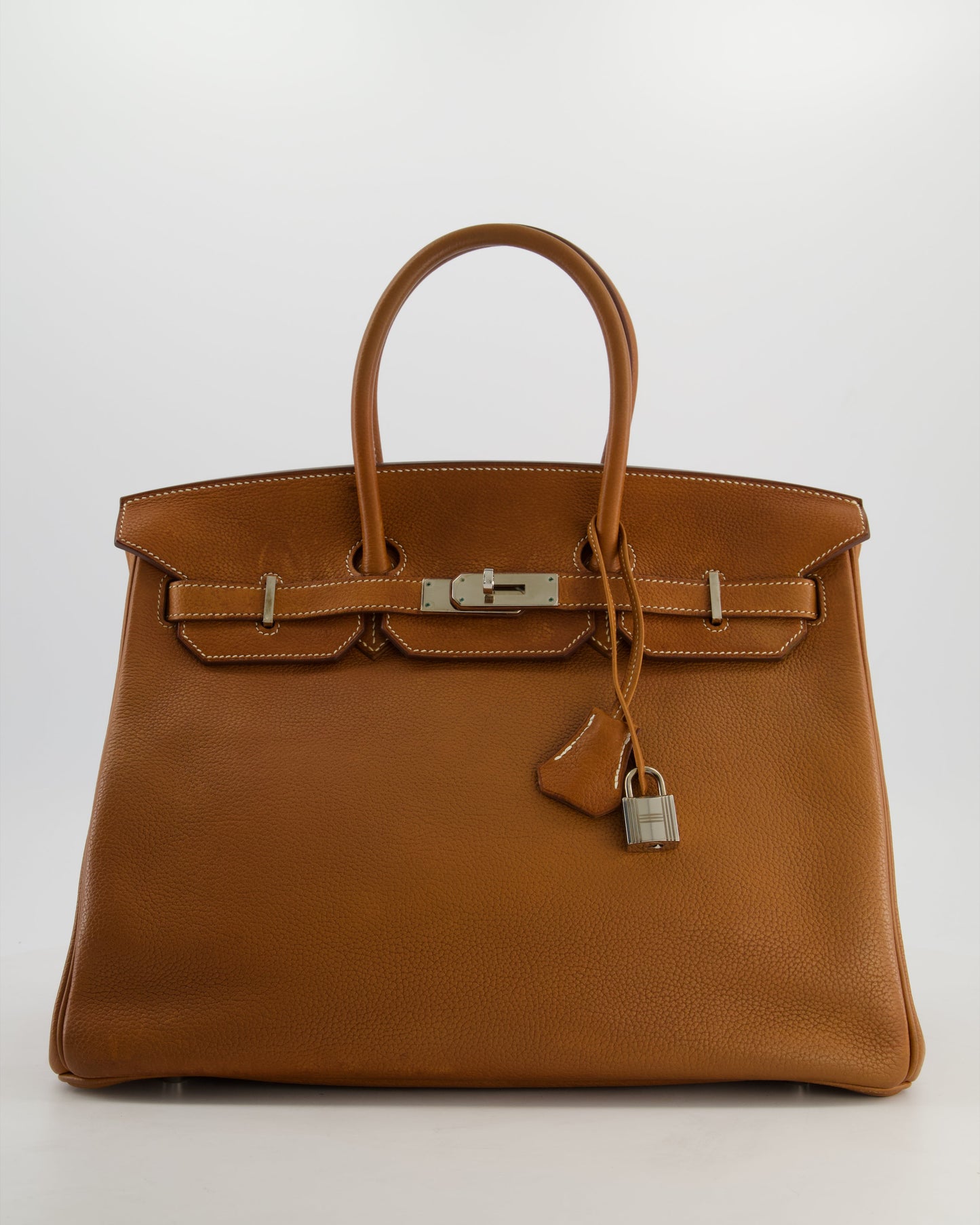 *RARE* Hermes Birkin 35 Retourne Bag in Fauve Barenia Faubourg Leather with Palladium Hardware