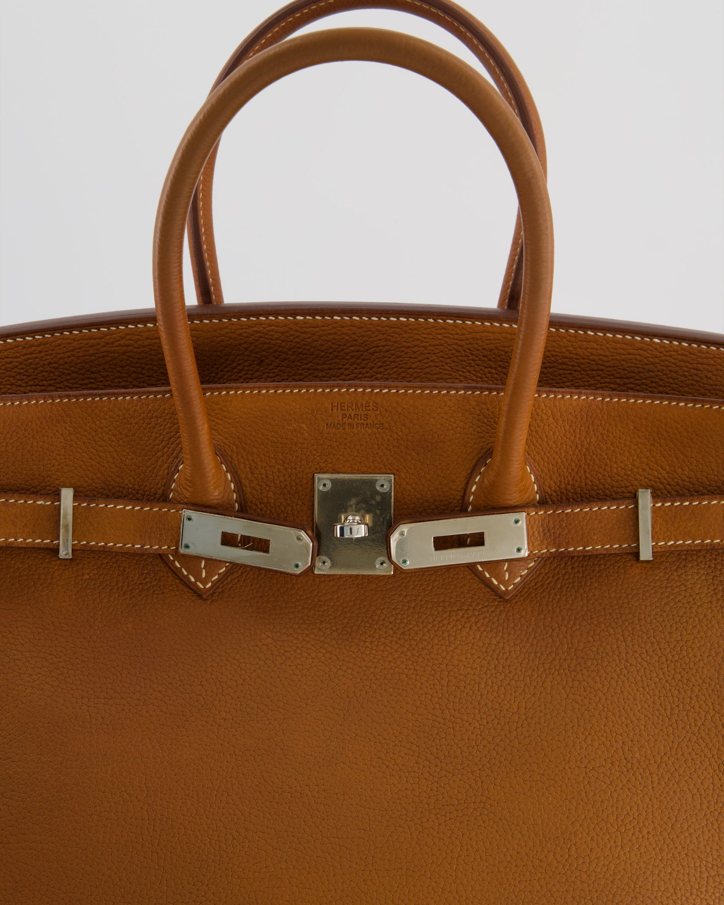 *RARE* Hermes Birkin 35 Retourne Bag in Fauve Barenia Faubourg Leather with Palladium Hardware