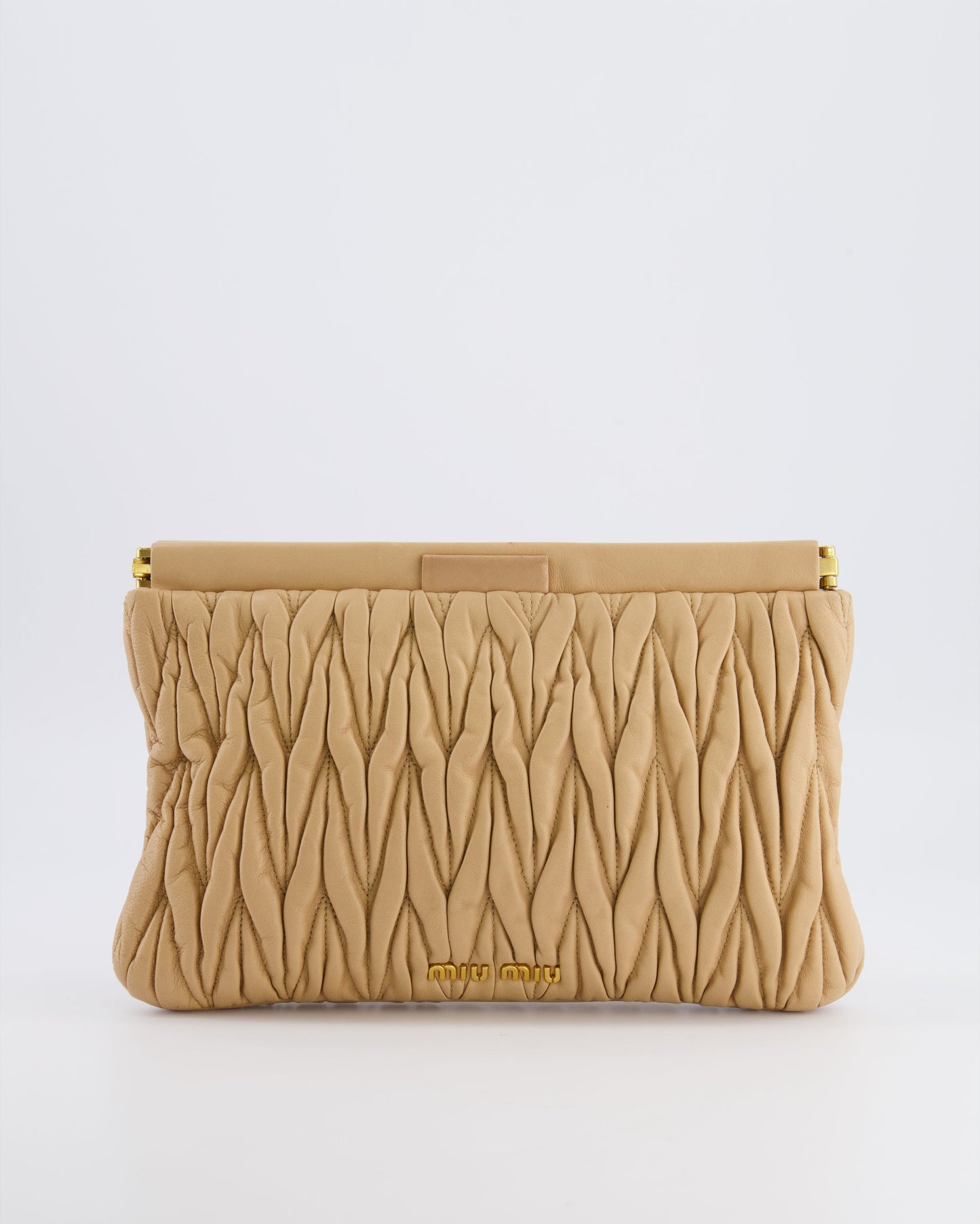 Miu Miu Beige Matelasse Leather Pouch Bag with Gold Hardware
