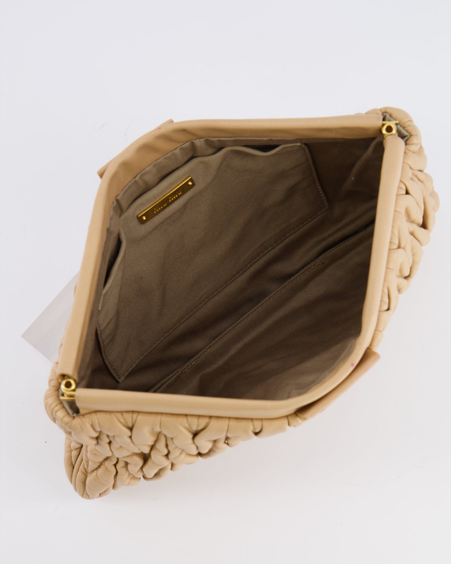 Miu Miu Beige Matelasse Leather Pouch Bag with Gold Hardware