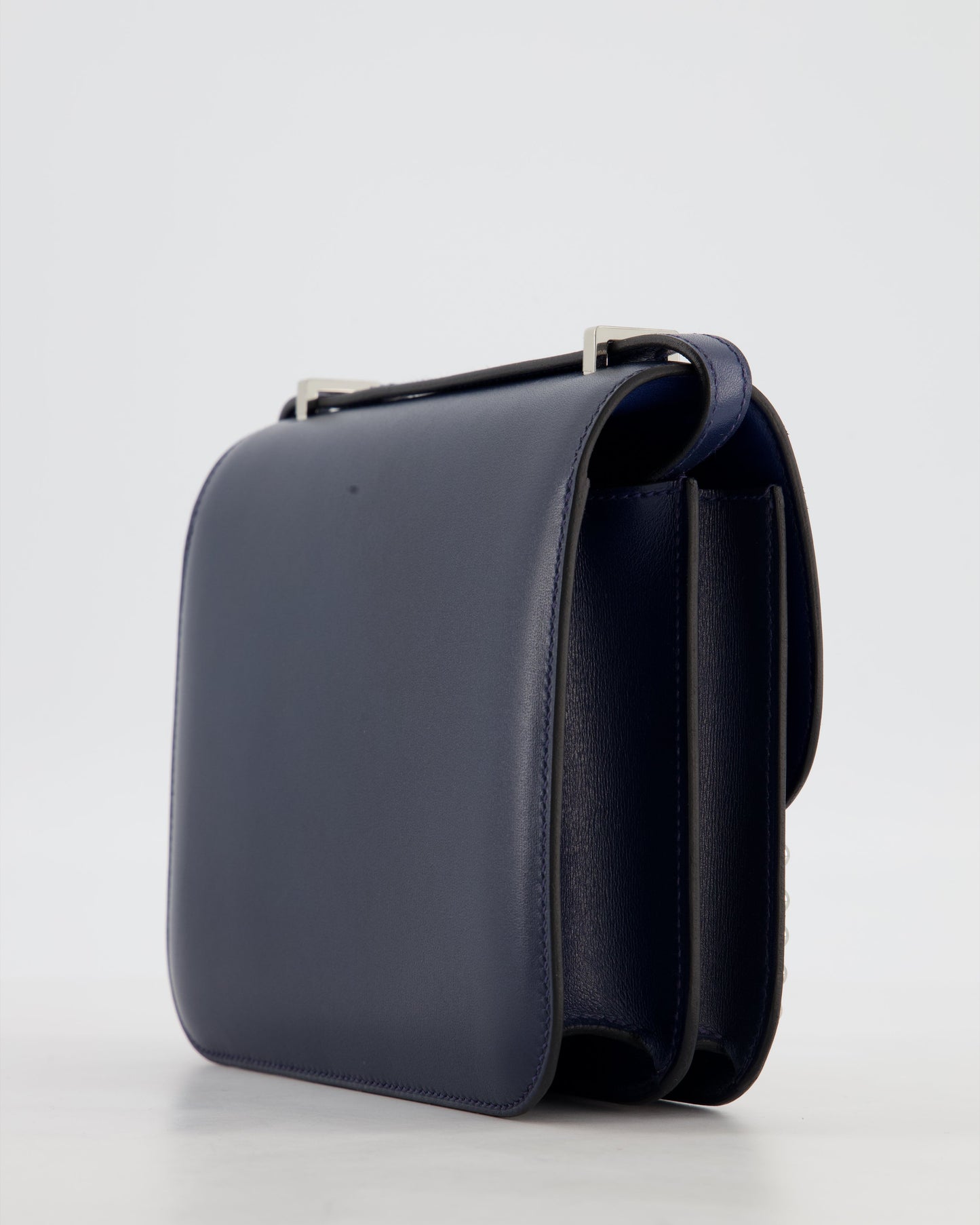 *LIMITED EDITION* Hermes Mini Constance Clouté III Miroir 18 Bag in Bleu Abysse Calfskin Box Leather with Palladium Hardware