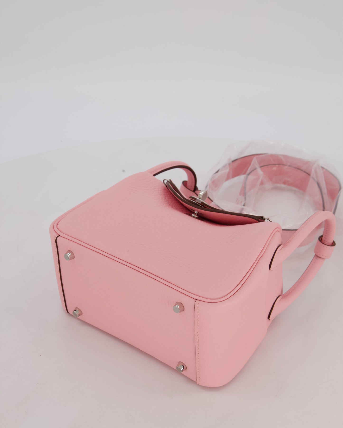 *SUPER HOT* Hermes Mini Lindy II Bag in Rose Sakura Taurillon Clemence Leather with Palladium Hardware