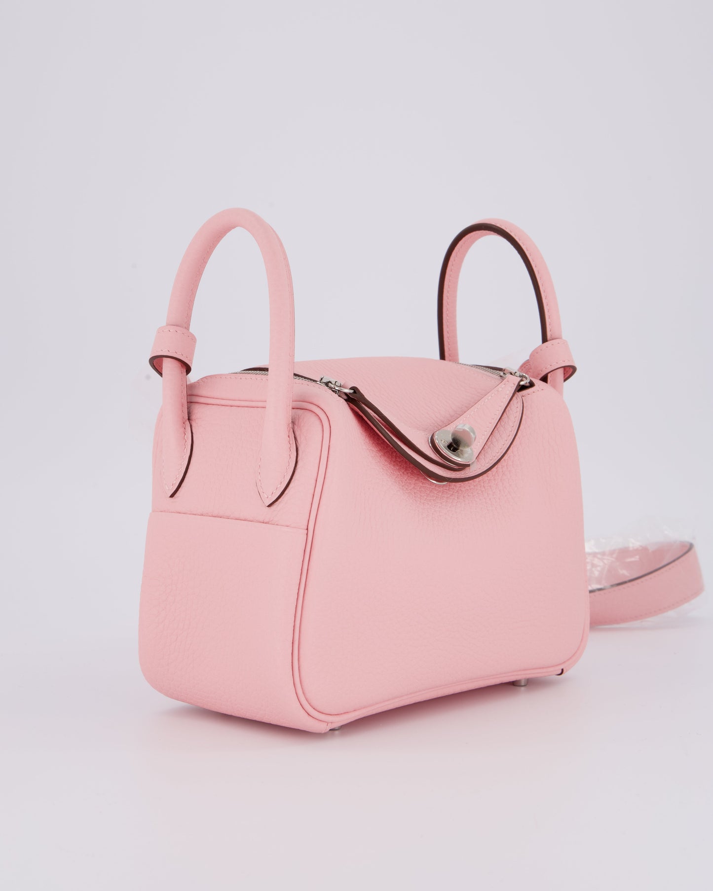 *SUPER HOT* Hermes Mini Lindy II Bag in Rose Sakura Taurillon Clemence Leather with Palladium Hardware