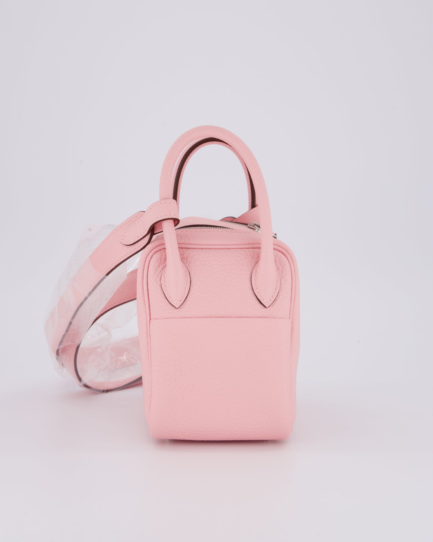 *SUPER HOT* Hermes Mini Lindy II Bag in Rose Sakura Taurillon Clemence Leather with Palladium Hardware