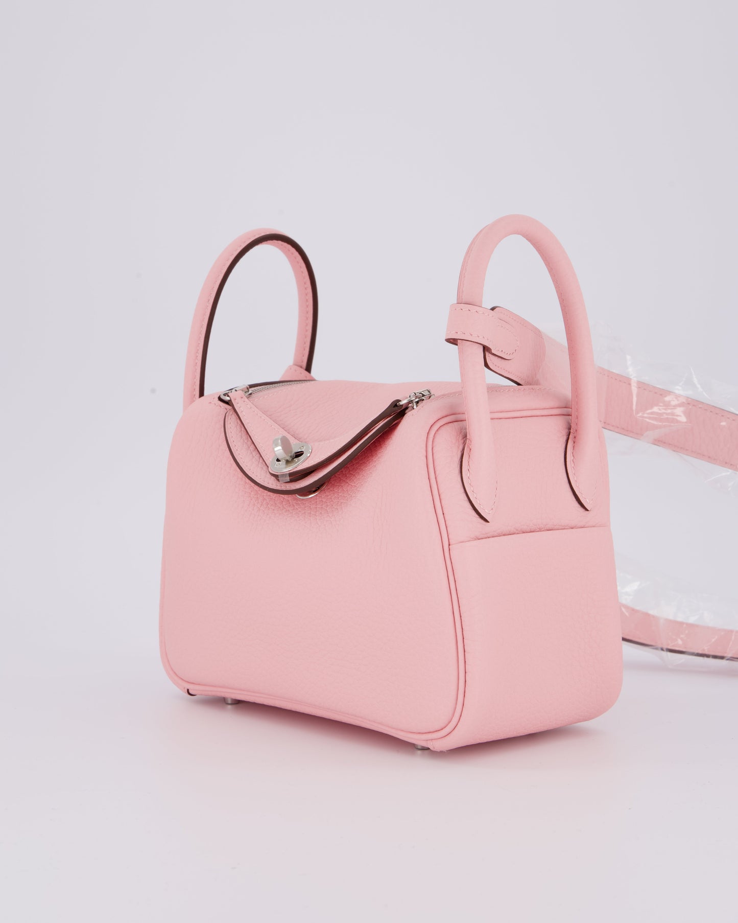 *SUPER HOT* Hermes Mini Lindy II Bag in Rose Sakura Taurillon Clemence Leather with Palladium Hardware