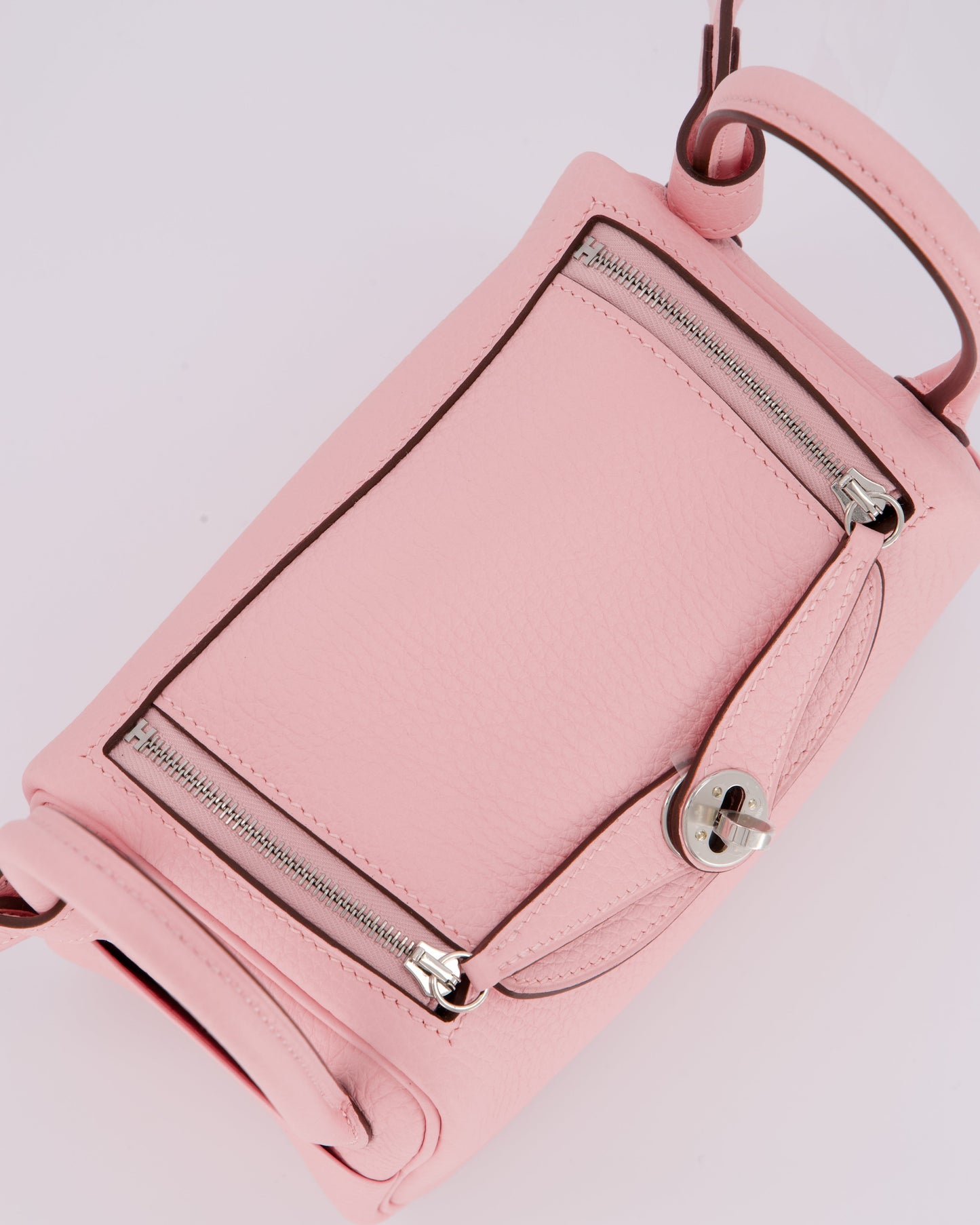 *SUPER HOT* Hermes Mini Lindy II Bag in Rose Sakura Taurillon Clemence Leather with Palladium Hardware
