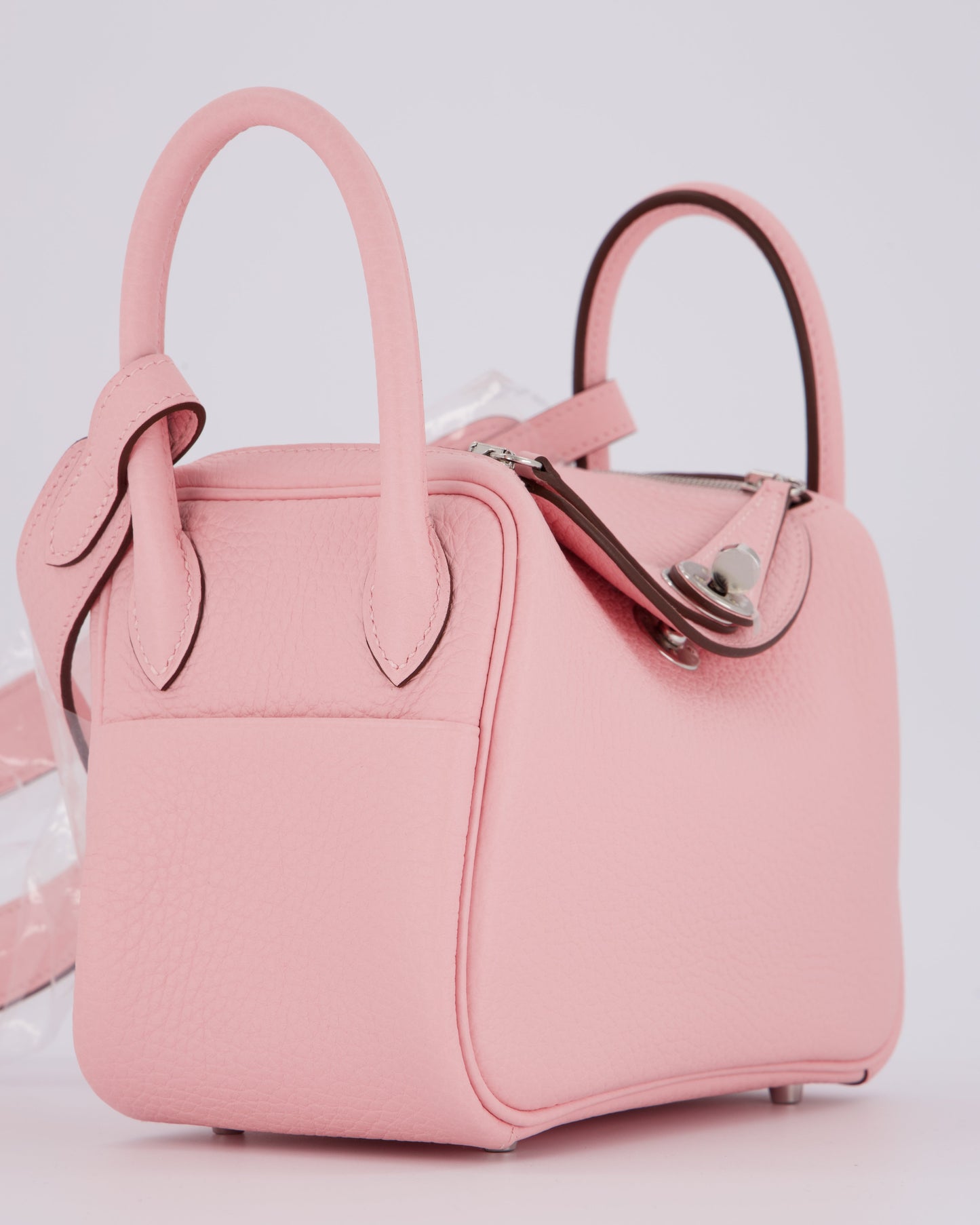 *SUPER HOT* Hermes Mini Lindy II Bag in Rose Sakura Taurillon Clemence Leather with Palladium Hardware
