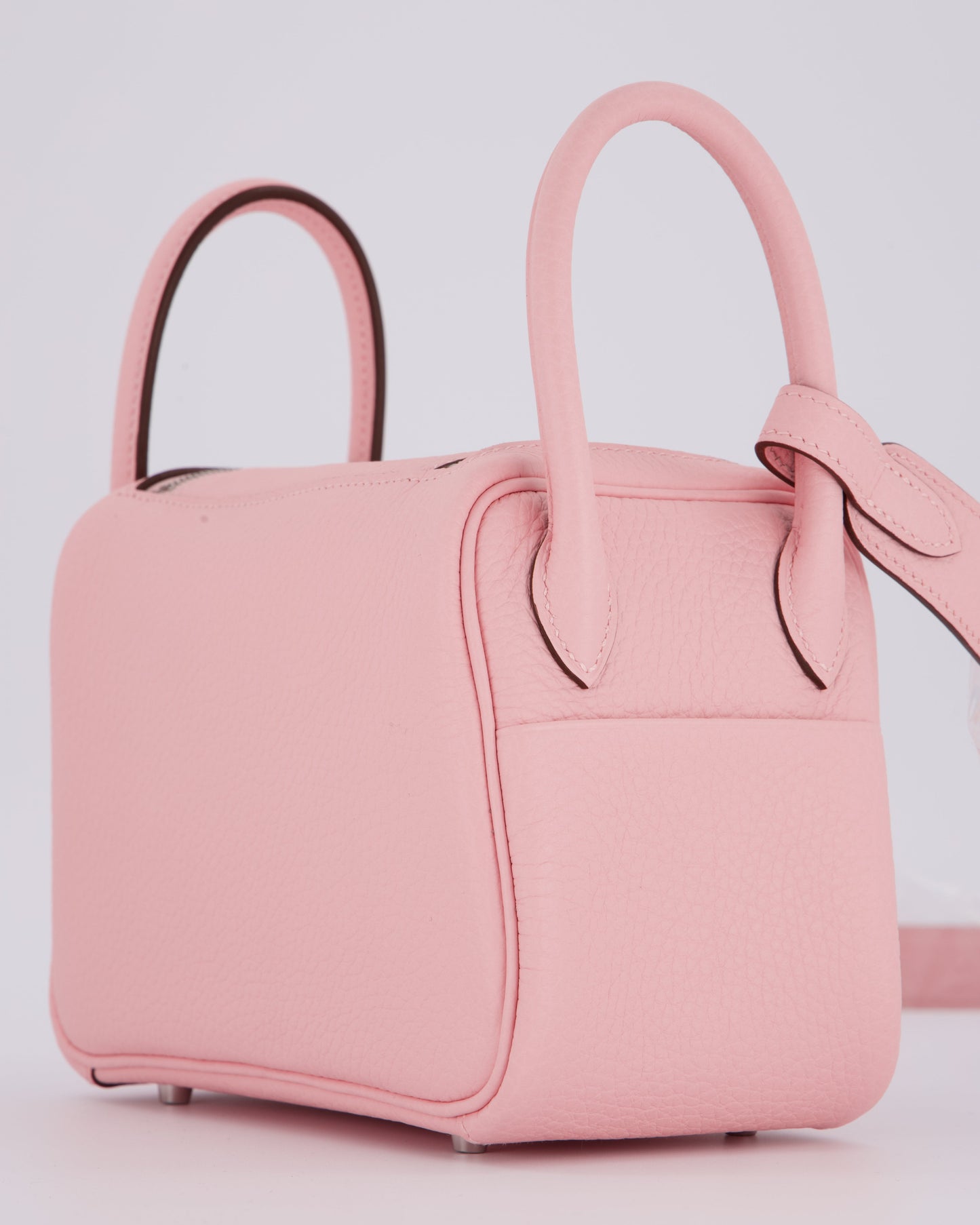 *SUPER HOT* Hermes Mini Lindy II Bag in Rose Sakura Taurillon Clemence Leather with Palladium Hardware
