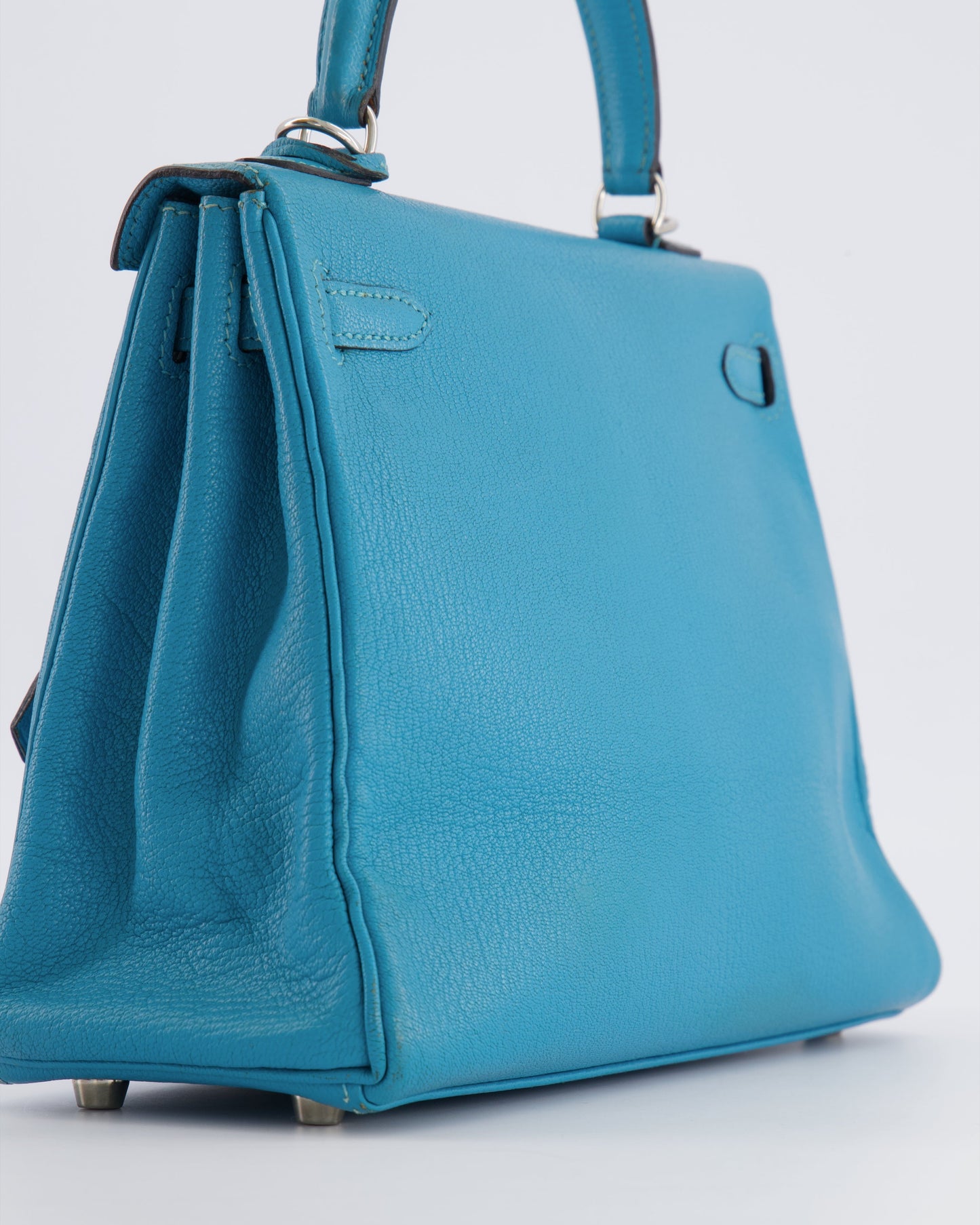 Hermes Kelly 25 Retourne Bag in Bleu Paon Evercolor Leather with Palladium Hardware