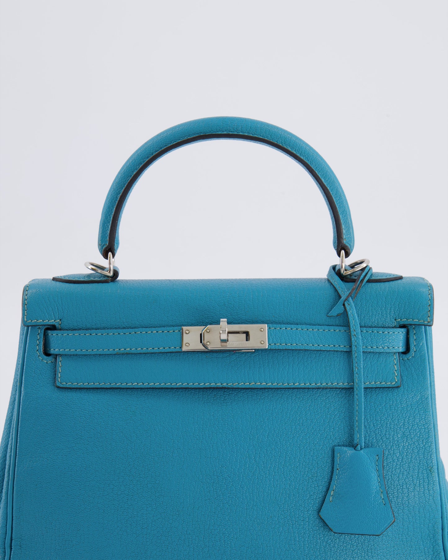 Hermes Kelly 25 Retourne Bag in Bleu Paon Evercolor Leather with Palladium Hardware