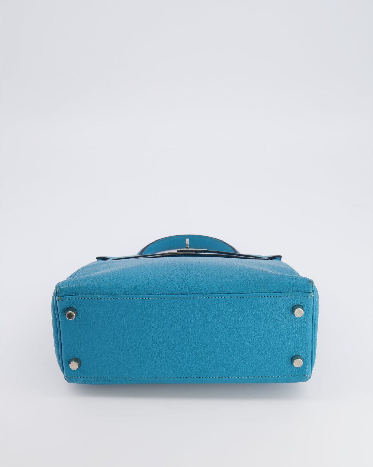 Hermes Kelly 25 Retourne Bag in Bleu Paon Evercolor Leather with Palladium Hardware