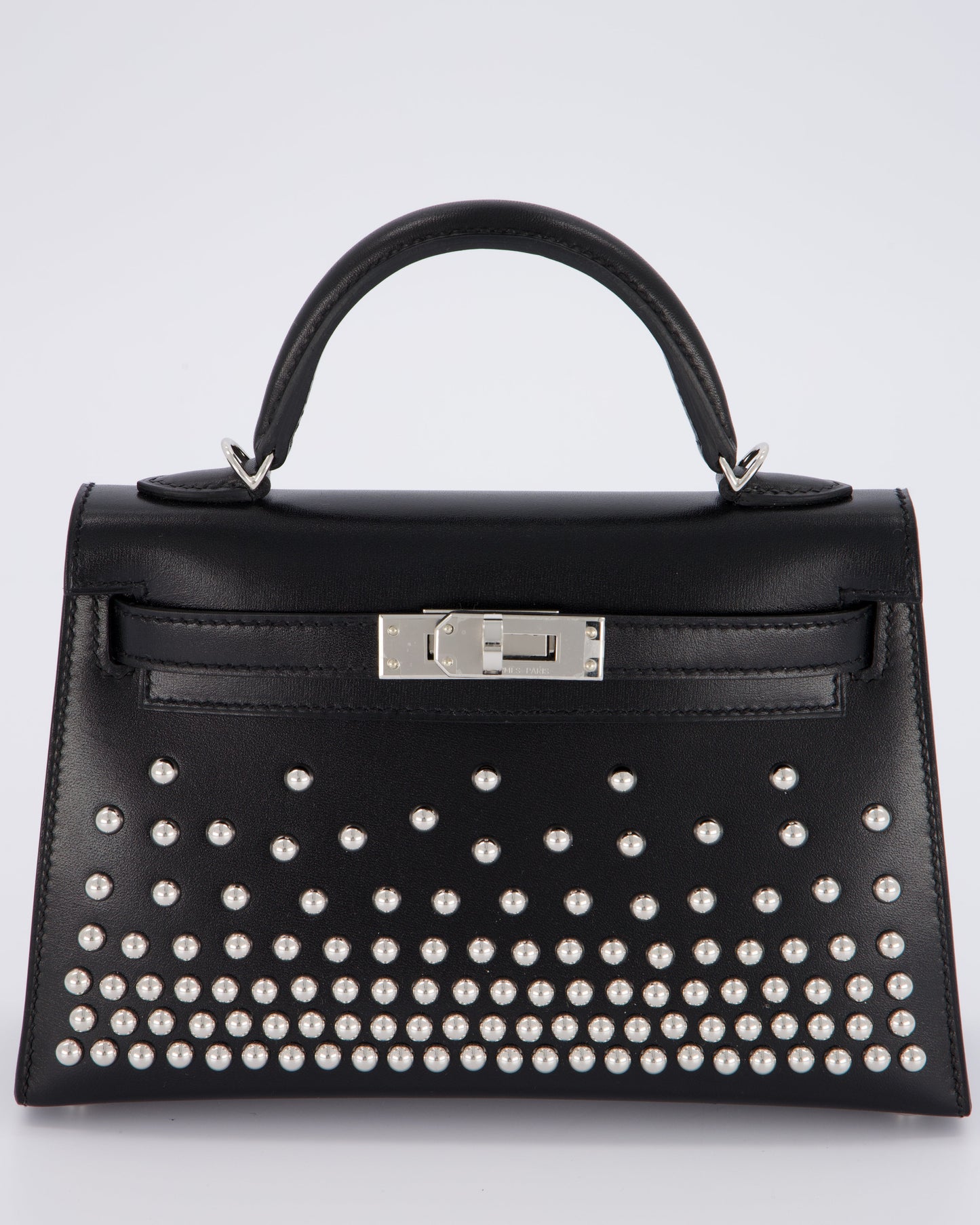 *SUPER RARE & HOT* Hermes Mini Kelly II 20 Clouté Bag in Noir Box Calf Leather with Palladium Hardware & Studs