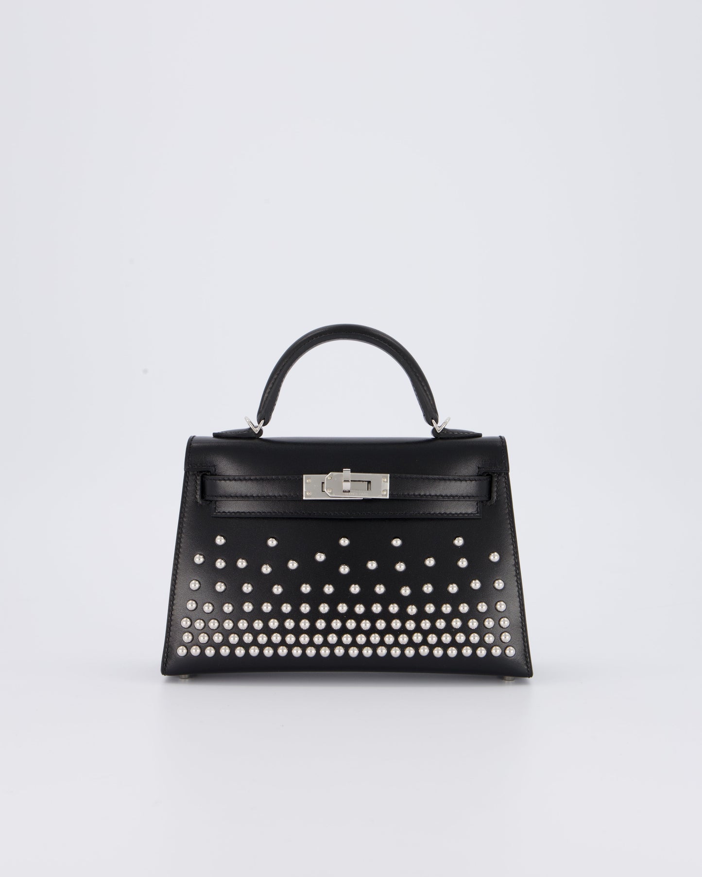 *SUPER RARE & HOT* Hermes Mini Kelly II 20 Clouté Bag in Noir Box Calf Leather with Palladium Hardware & Studs