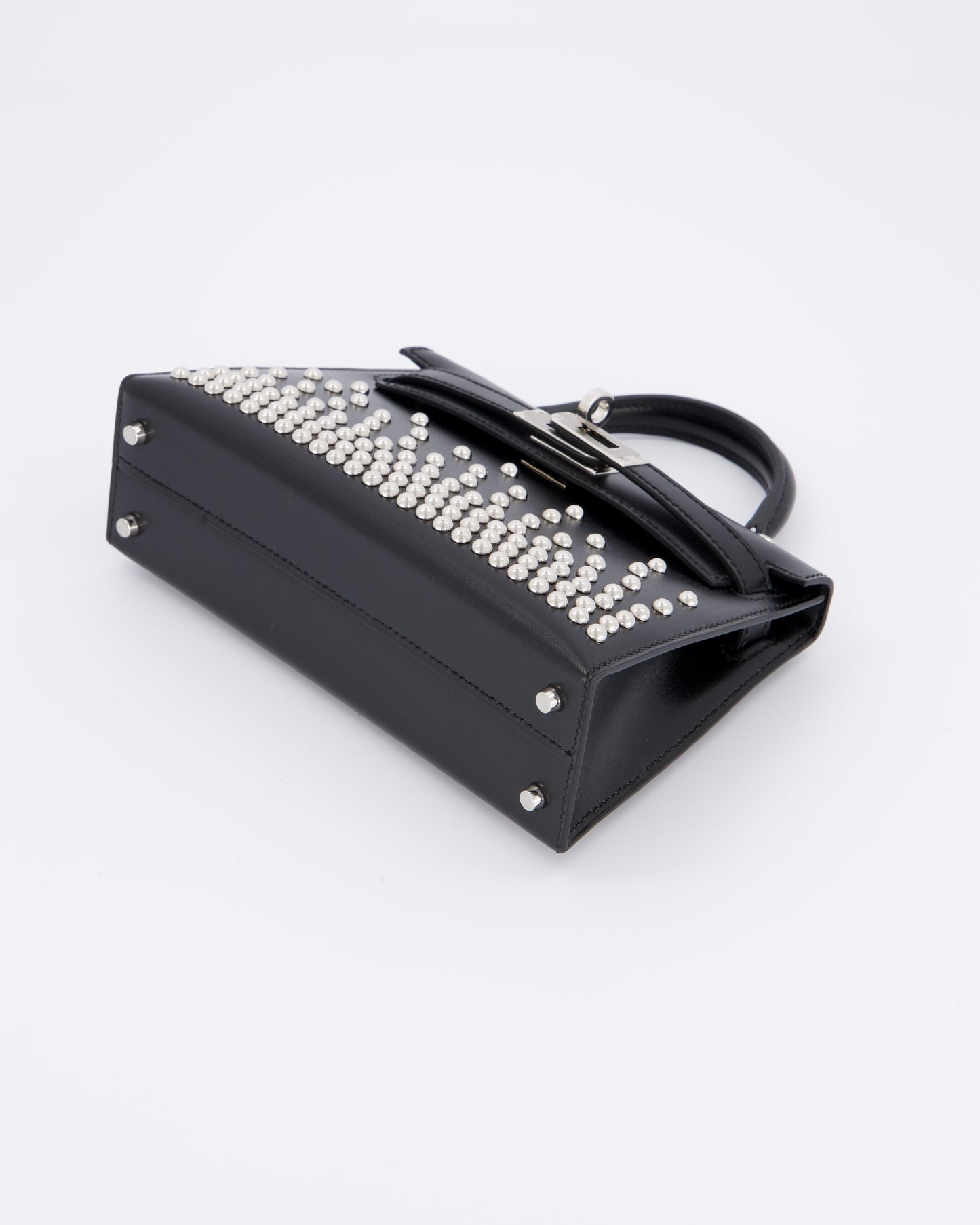 *SUPER RARE & HOT* Hermes Mini Kelly II 20 Clouté Bag in Noir Box Calf Leather with Palladium Hardware & Studs