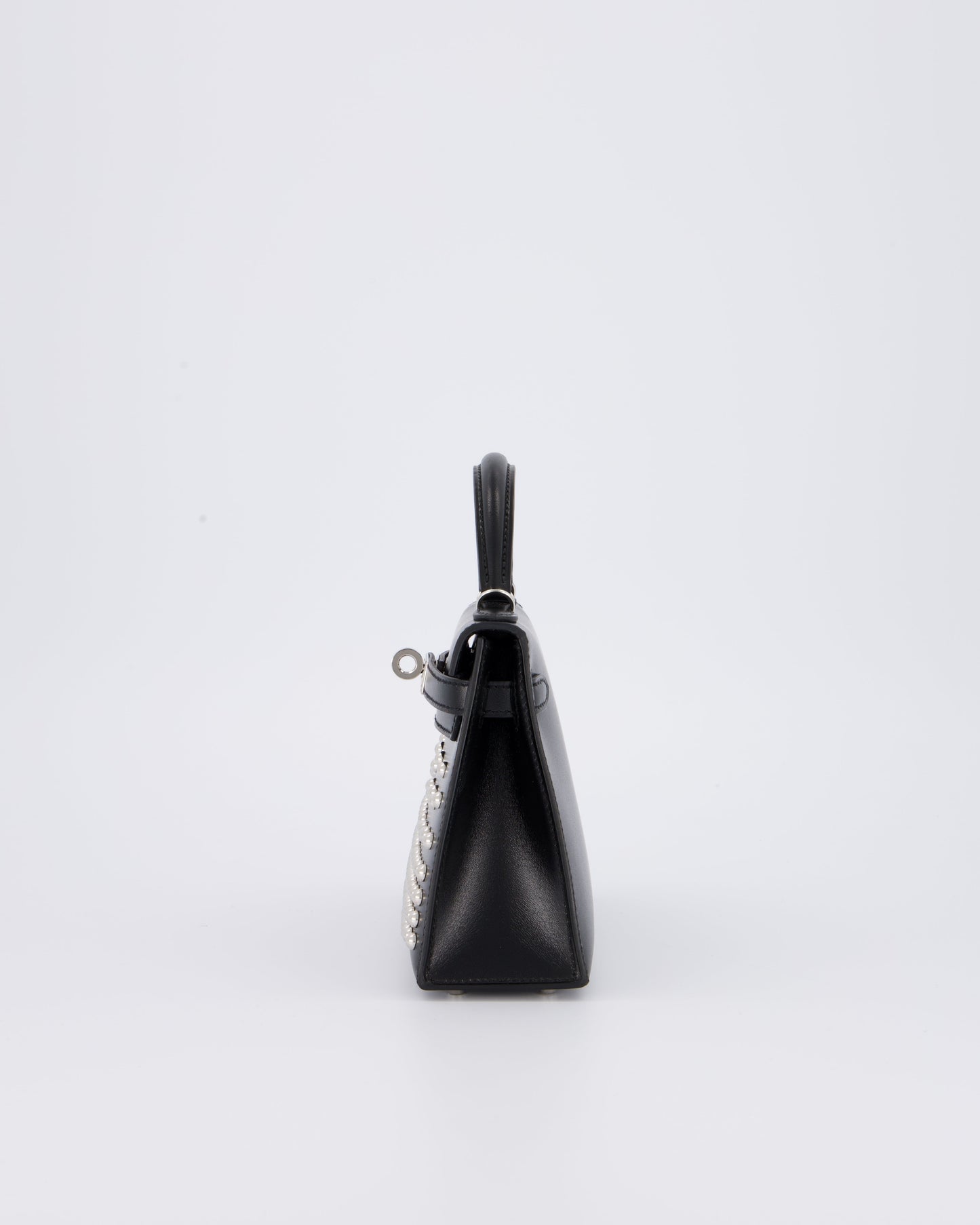 *SUPER RARE & HOT* Hermes Mini Kelly II 20 Clouté Bag in Noir Box Calf Leather with Palladium Hardware & Studs