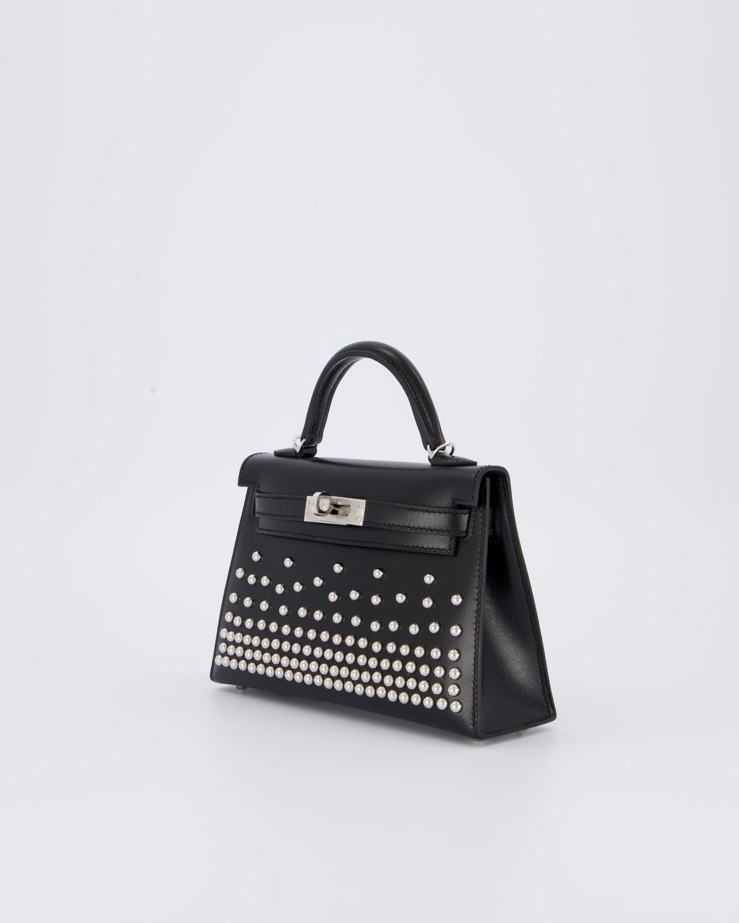 *SUPER RARE & HOT* Hermes Mini Kelly II 20 Clouté Bag in Noir Box Calf Leather with Palladium Hardware & Studs