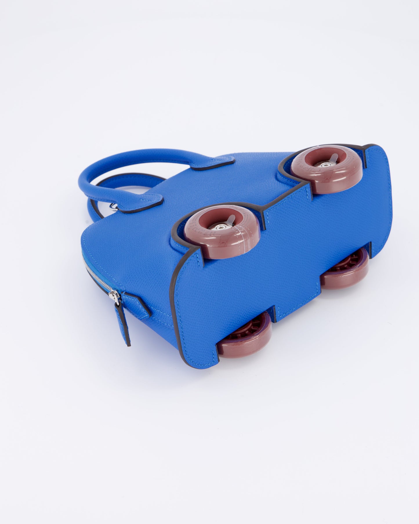 *SUPER RARE & HOT* Hermes Mini Bolide on Wheels Bag in Bleu Hydra Epsom Leather with Rouge H Wheels and Palladium Hardware