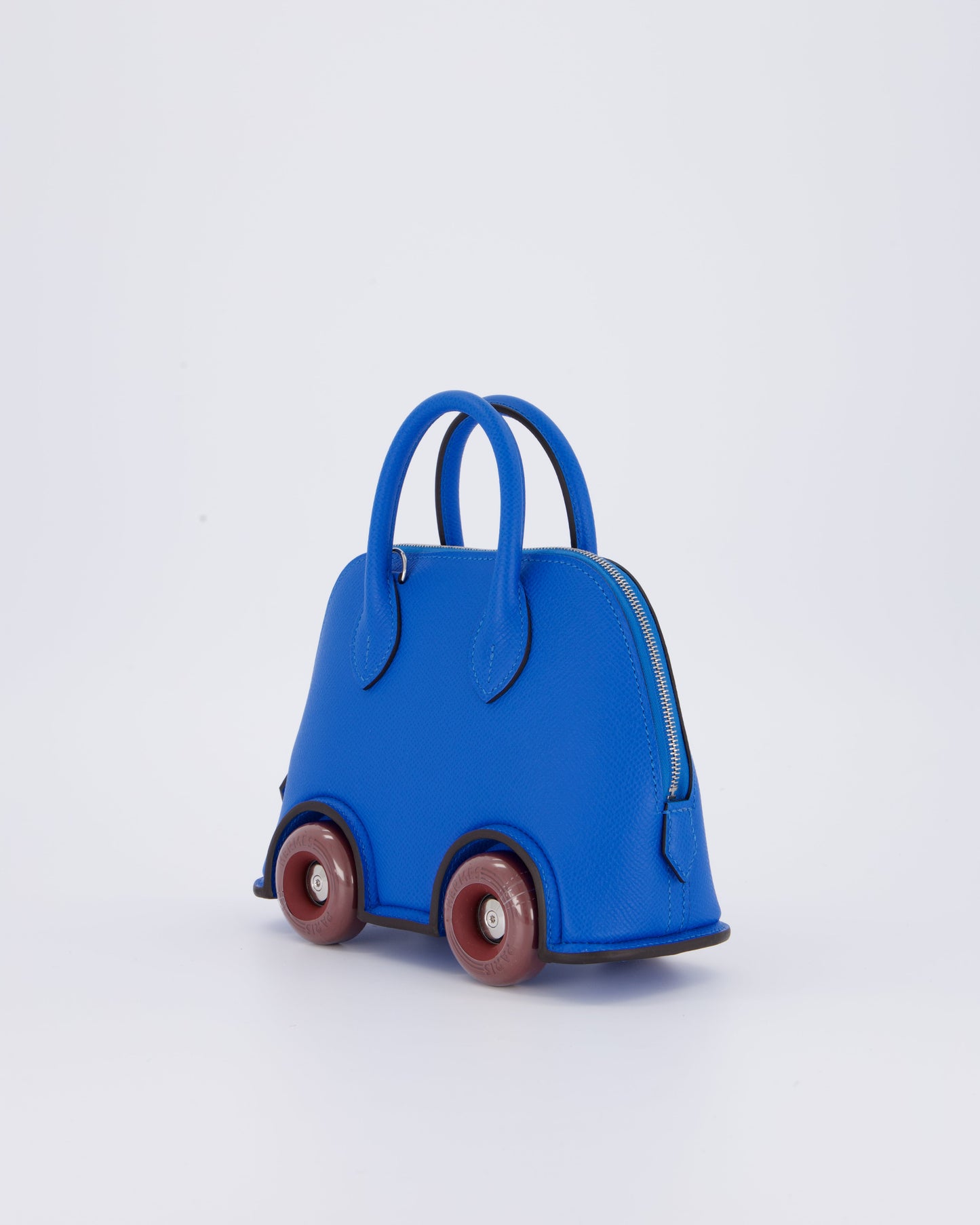 *SUPER RARE & HOT* Hermes Mini Bolide on Wheels Bag in Bleu Hydra Epsom Leather with Rouge H Wheels and Palladium Hardware