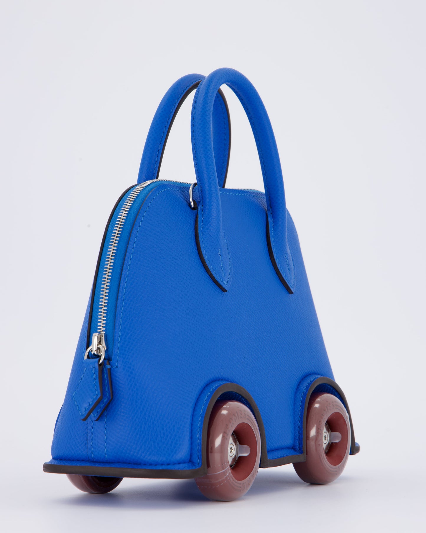 *SUPER RARE & HOT* Hermes Mini Bolide on Wheels Bag in Bleu Hydra Epsom Leather with Rouge H Wheels and Palladium Hardware