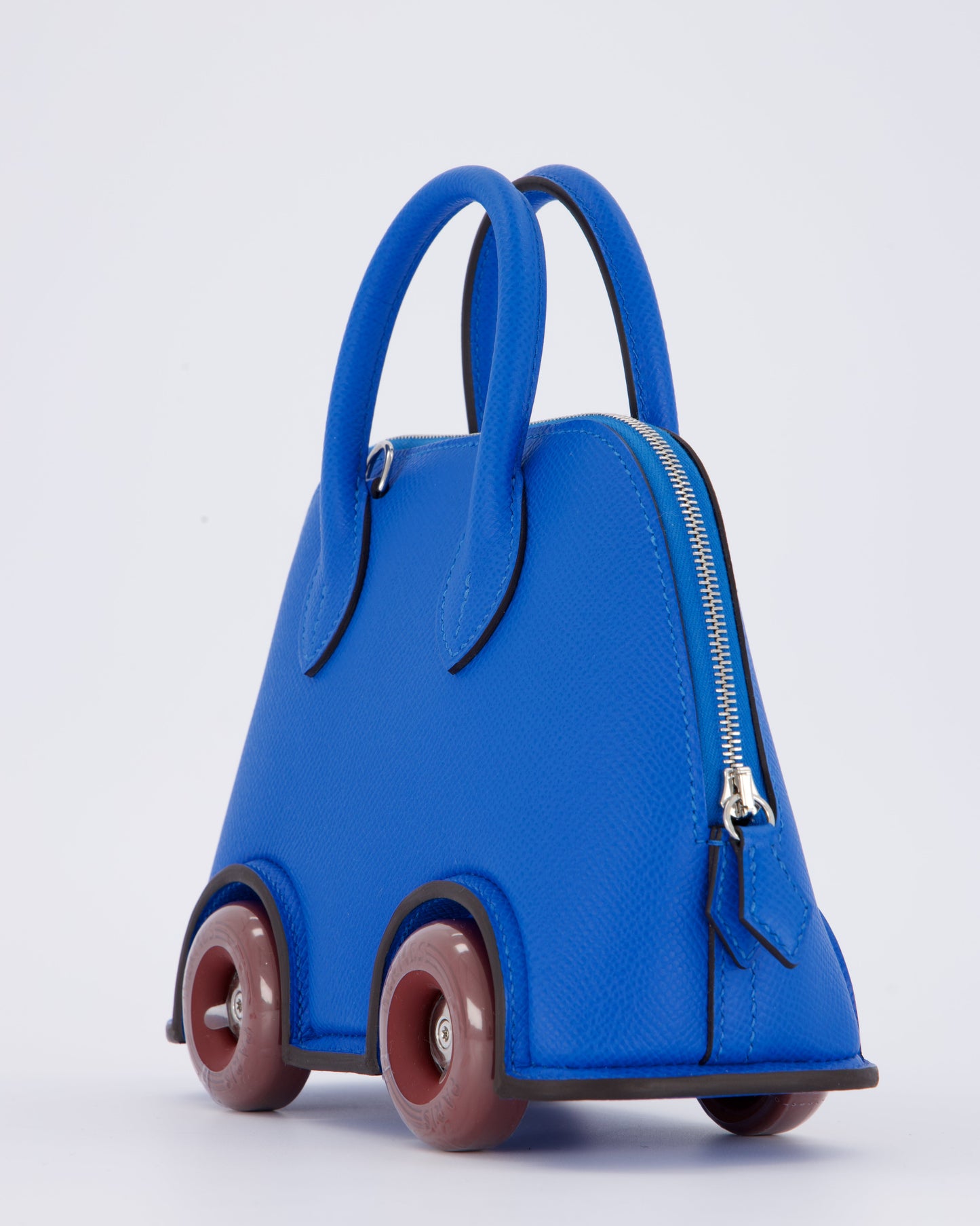 *SUPER RARE & HOT* Hermes Mini Bolide on Wheels Bag in Bleu Hydra Epsom Leather with Rouge H Wheels and Palladium Hardware