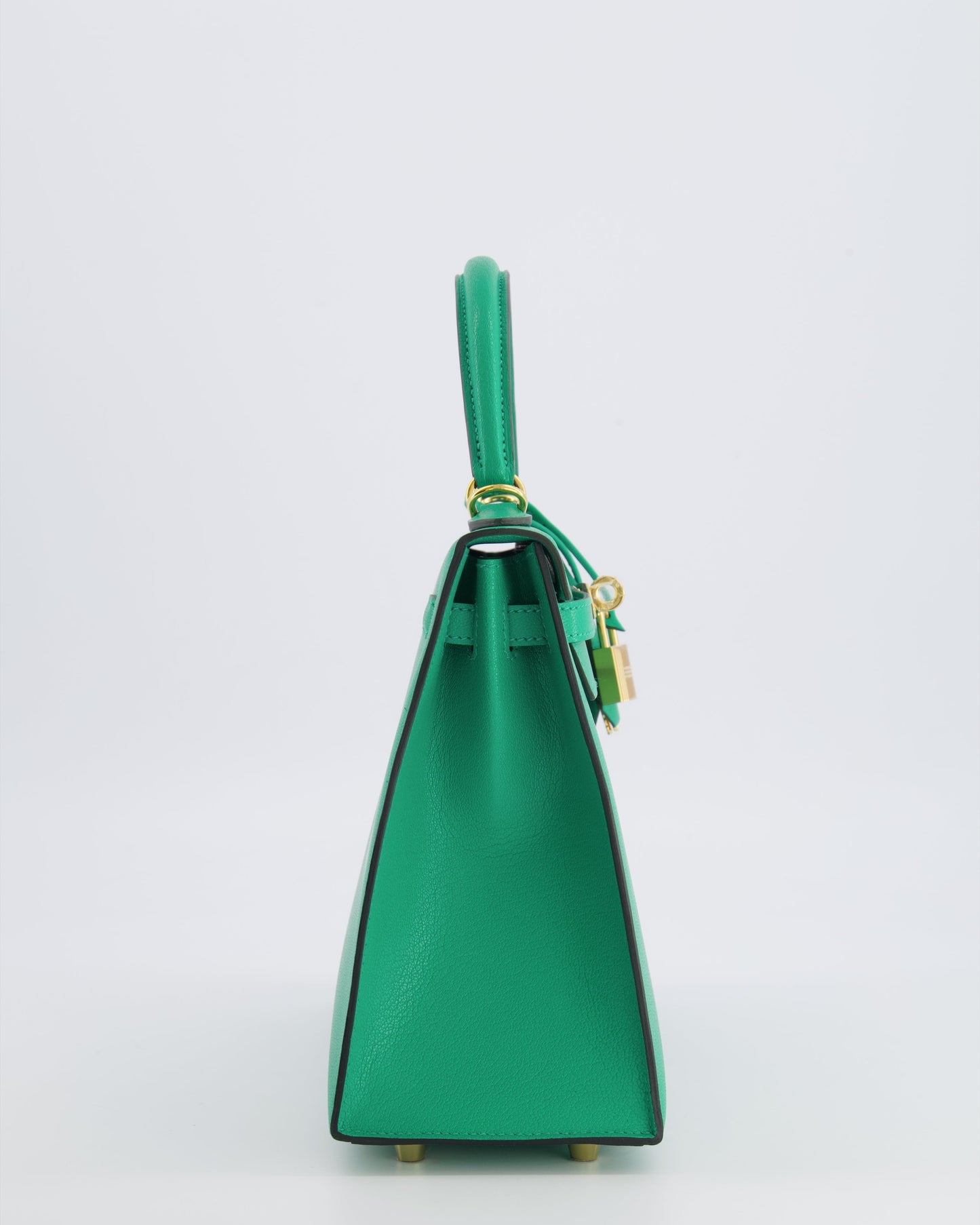 Hermes Kelly 25 Sellier Bag in Menthe Chèvre Chamkila Leather with Gold Hardware