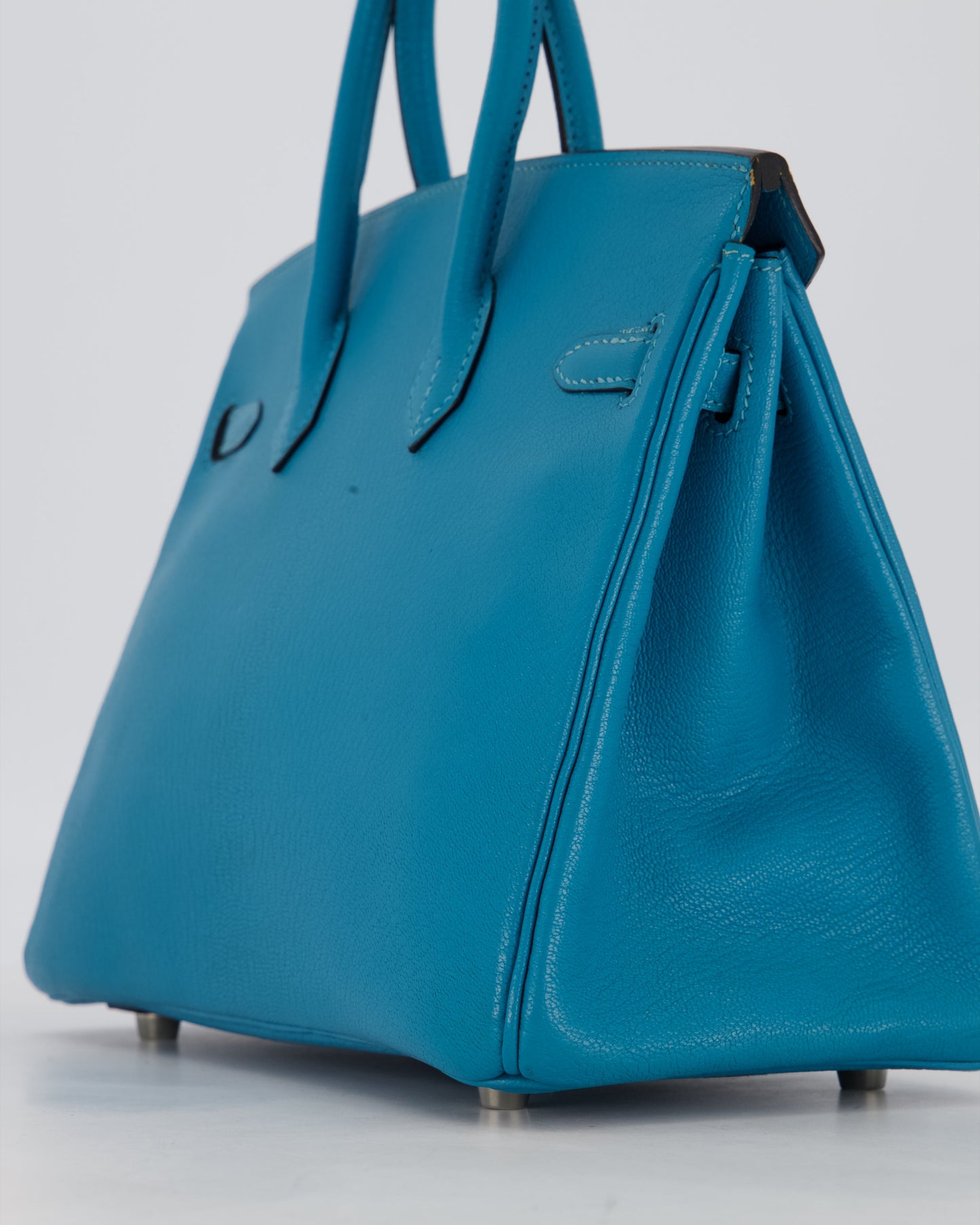 Hermes Birkin 25 Retourne Bag in Bleu Saint Cyr Chèvre Mysore Leather with Palladium Hardware