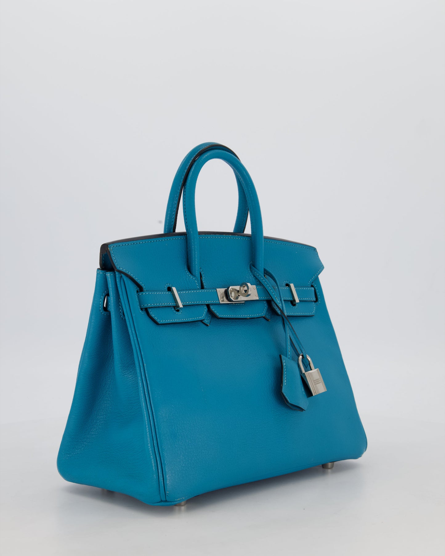 Hermes Birkin 25 Retourne Bag in Bleu Saint Cyr Chèvre Mysore Leather with Palladium Hardware