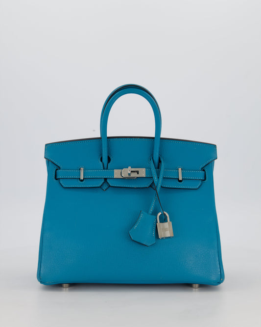 Hermes Birkin 25 Retourne Bag in Bleu Saint Cyr Chèvre Mysore Leather with Palladium Hardware
