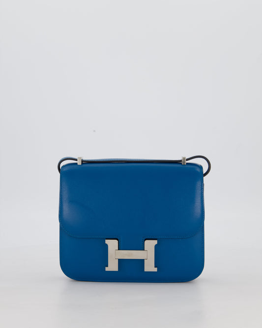Hermes Mini Constance III 18 Bag in Bleu Izmir Tadelakt Leather with Palladium Hardware